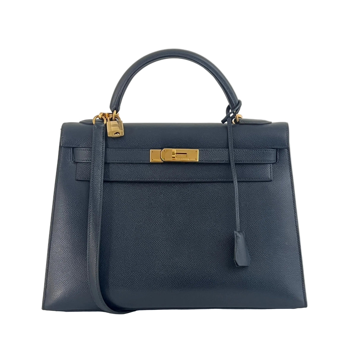 Sac à bandoulière HERMÈS Kelly 32 cuir courchevel sellier bleu marine