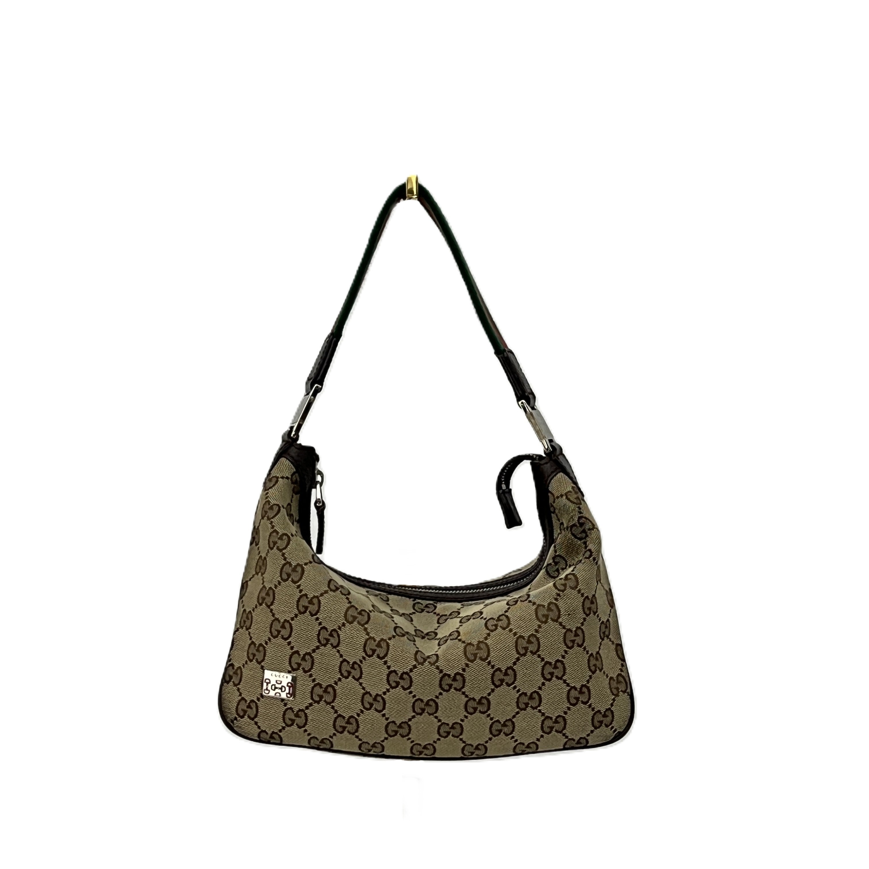 Sac GUCCI Hobo GG toile et cuir marron