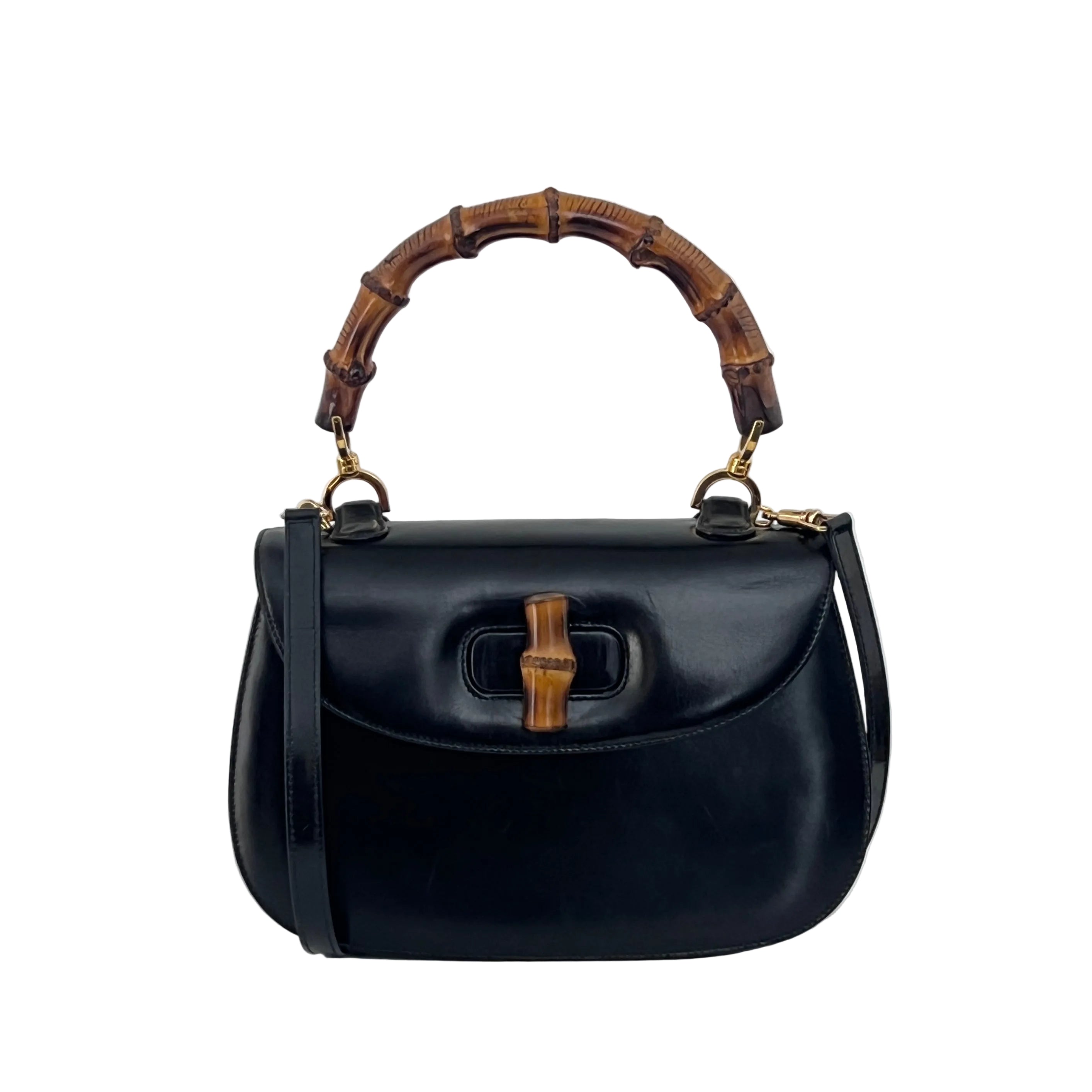Sac à bandoulière GUCCI Bamboo 1947 cuir lisse noir