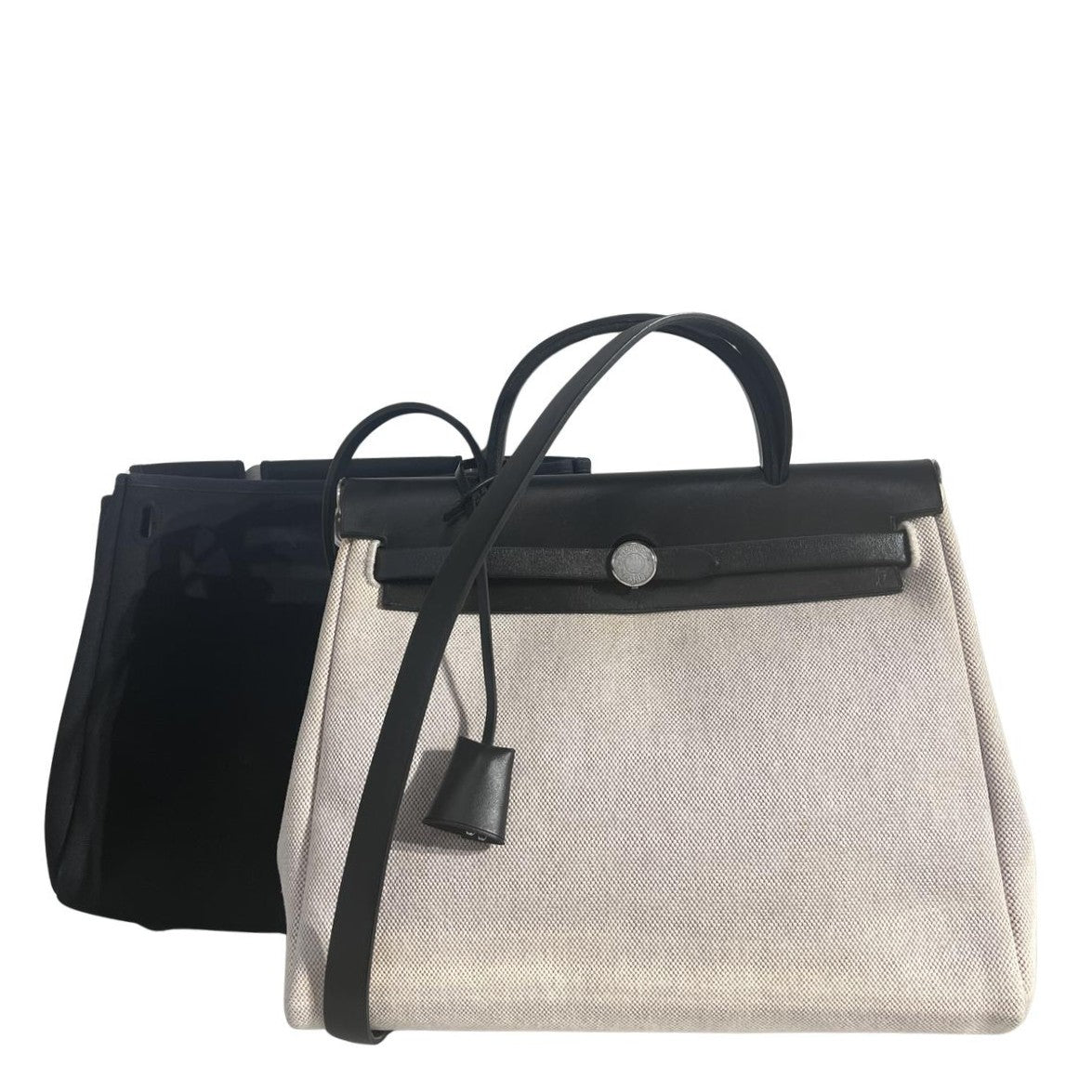 Sac à main HERMÈS Herbag toile et cuir noir