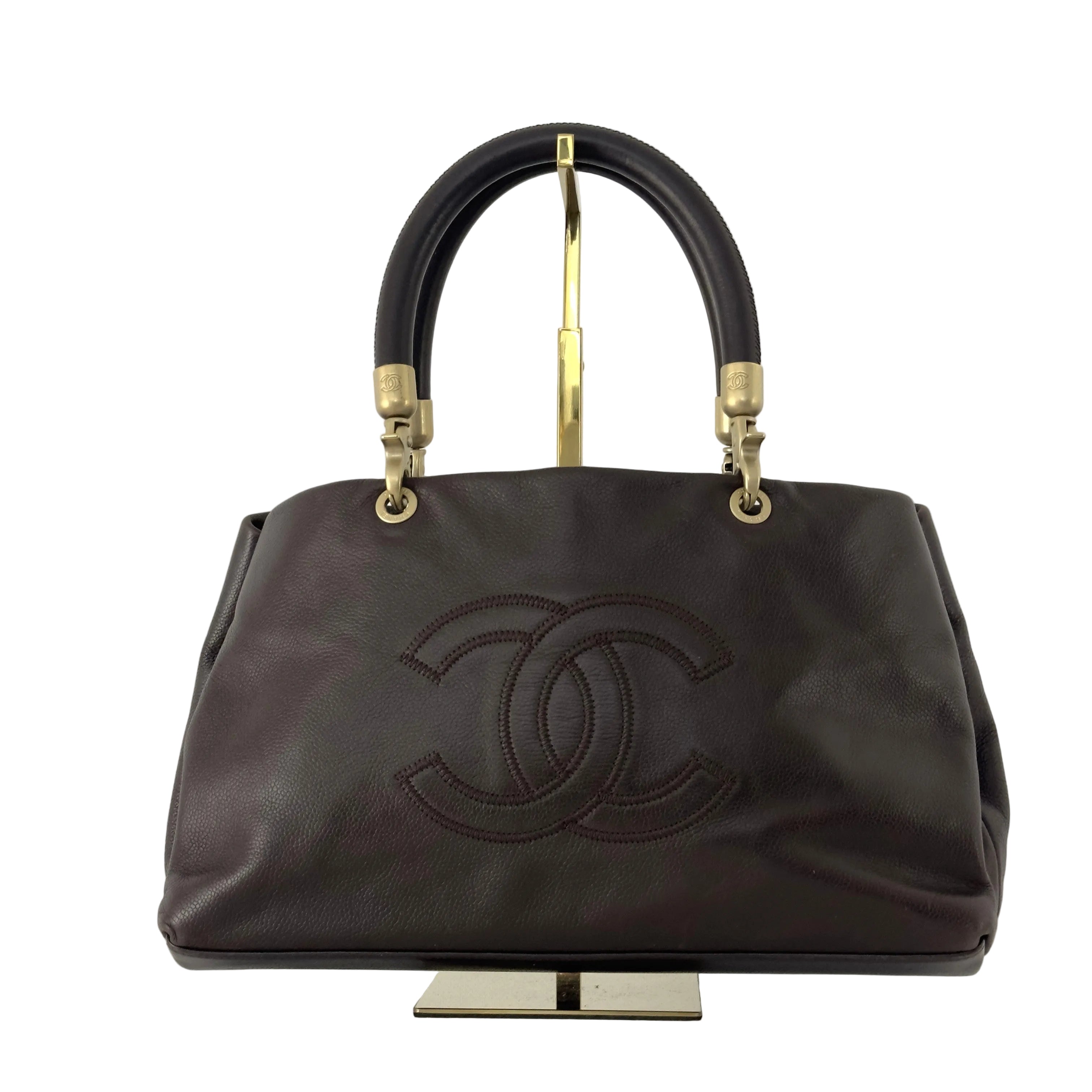 Sac à main CHANEL Tote Top Handle cuir caviar marron