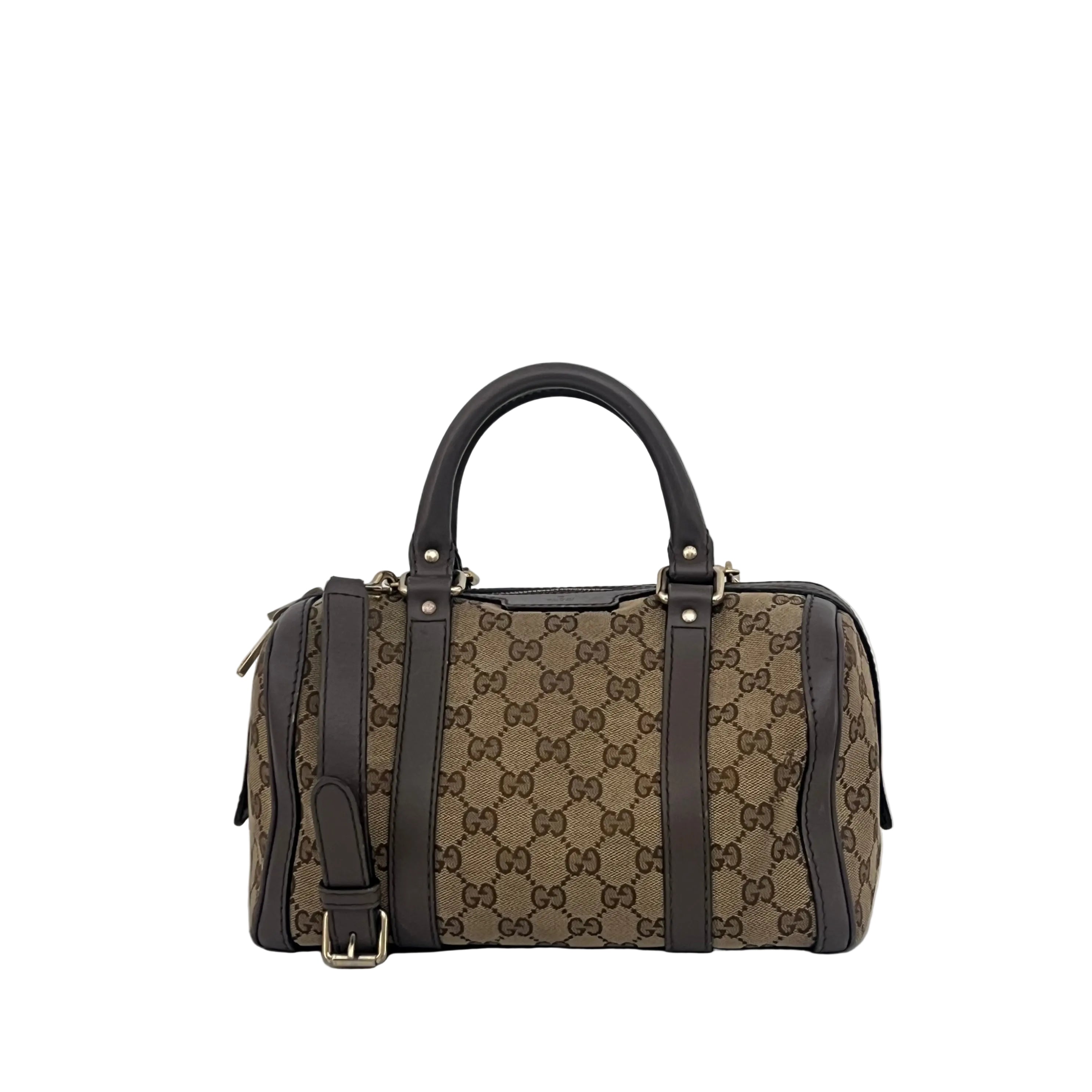 GUCCI Boston Brown Canvas and Leather Bag
