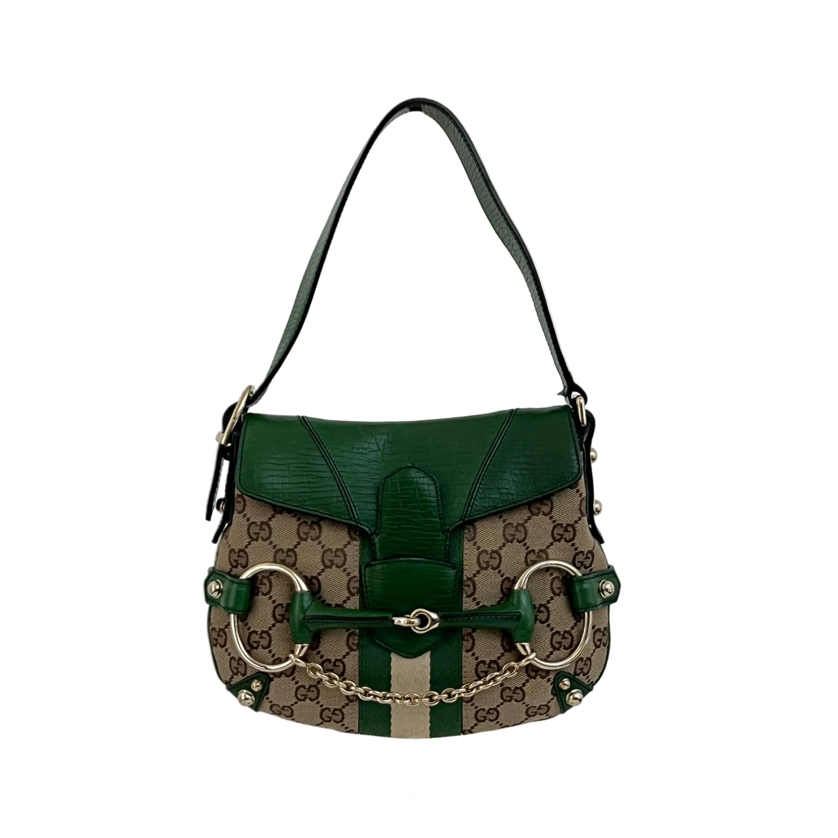 Sac GUCCI Horsebit toile et cuir vert