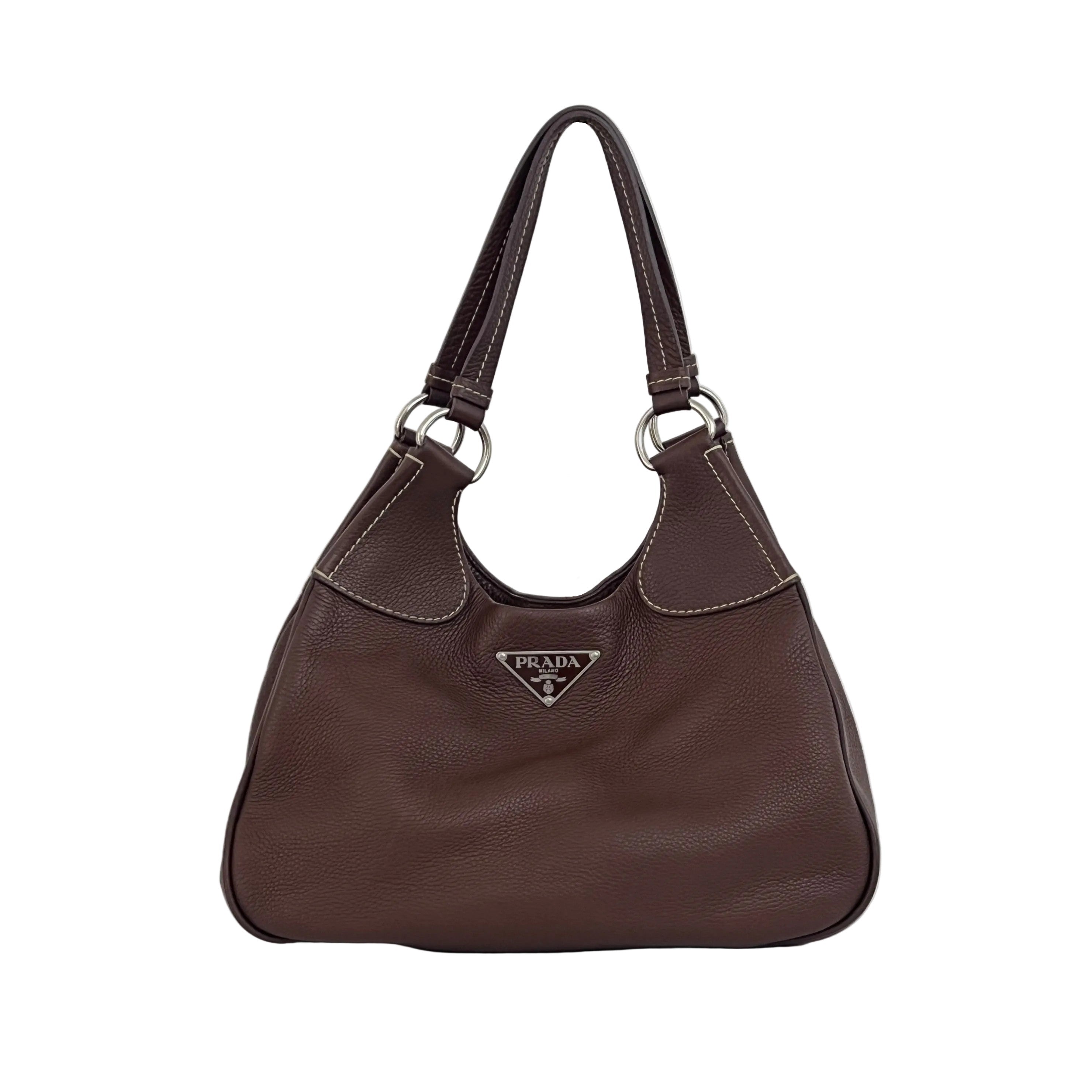 Sac PRADA Vitello Daino Moon cuir grainé marron