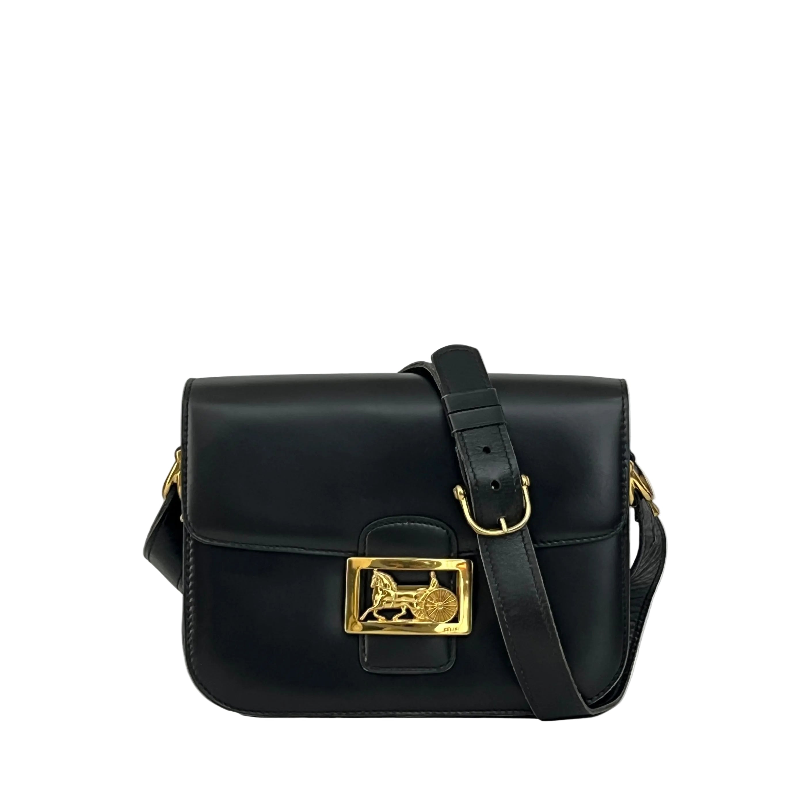 Sac à bandoulière CELINE Triomphe cuir lisse noir