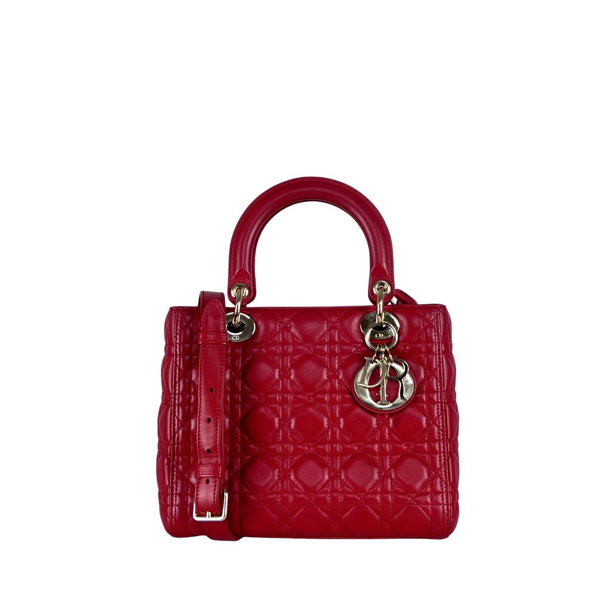Sac à main DIOR Lady Dior cuir rouge