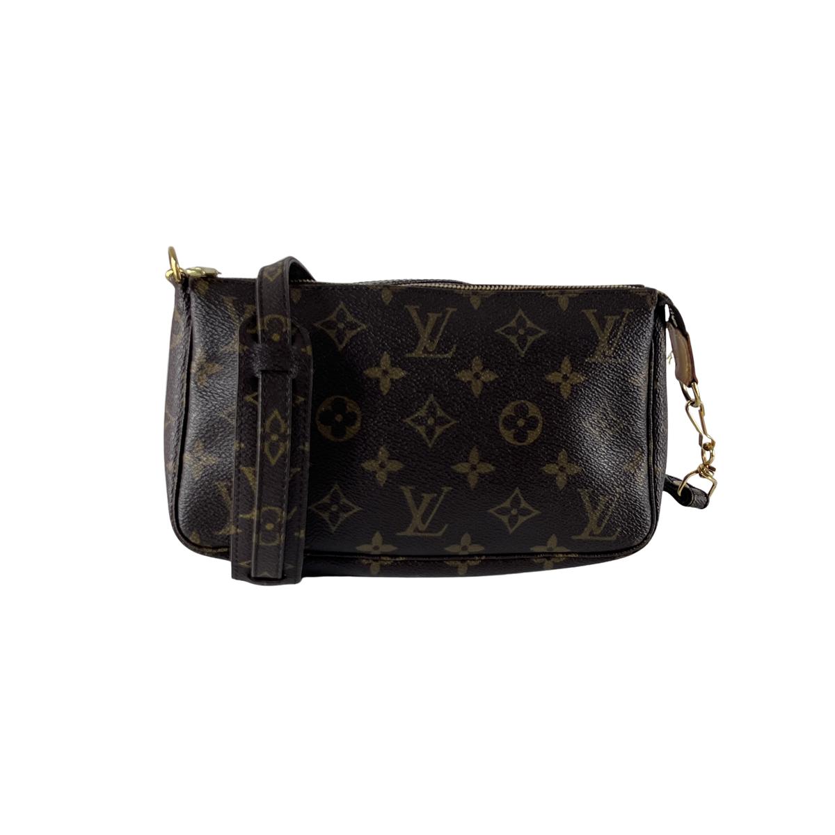 Sac à main LOUIS VUITTON Accessory Pouch toile et cuir marron