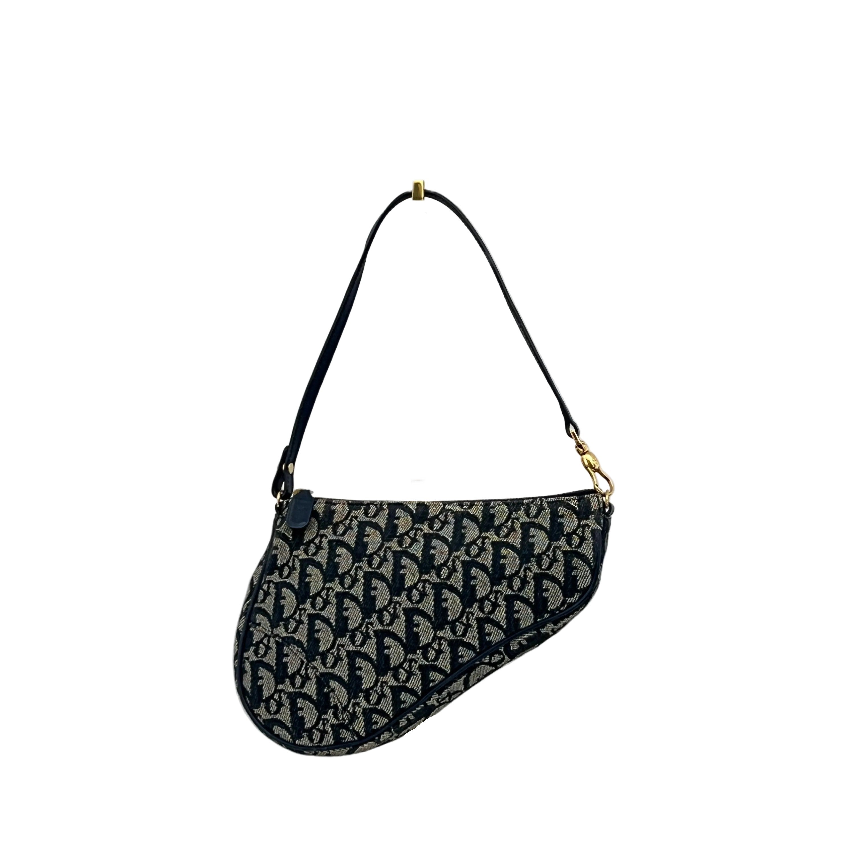 Sac DIOR Saddle Pouch toile et cuir bleu marine