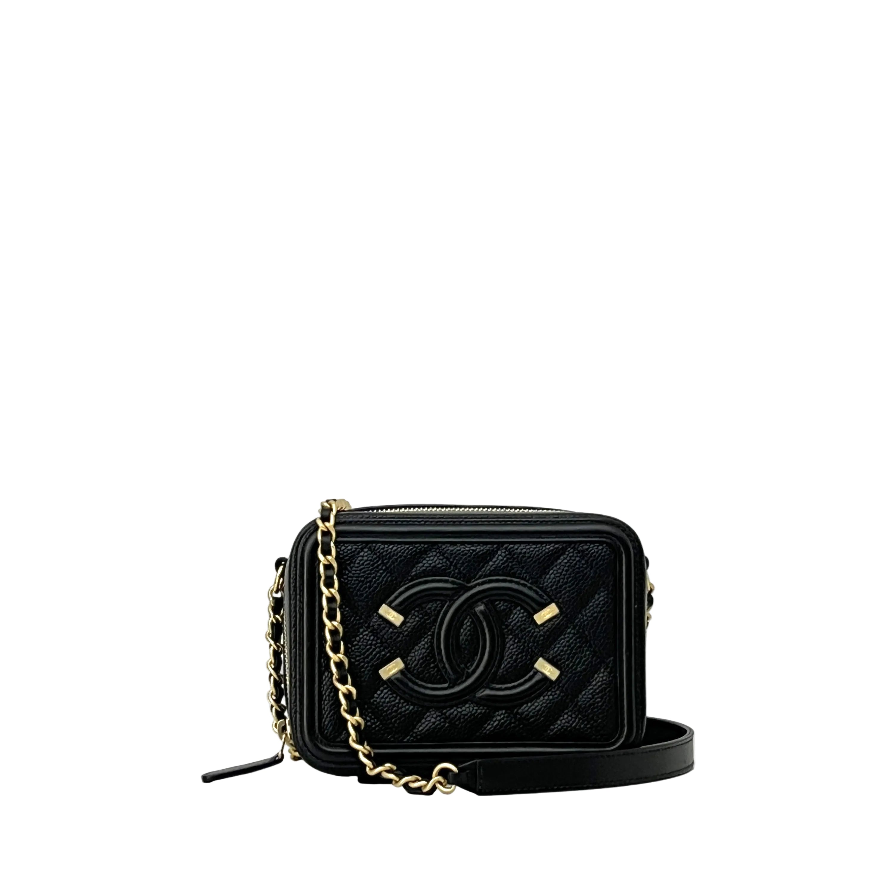 Sac à bandoulière CHANEL Filigree Vanity Case Small cuir caviar noir