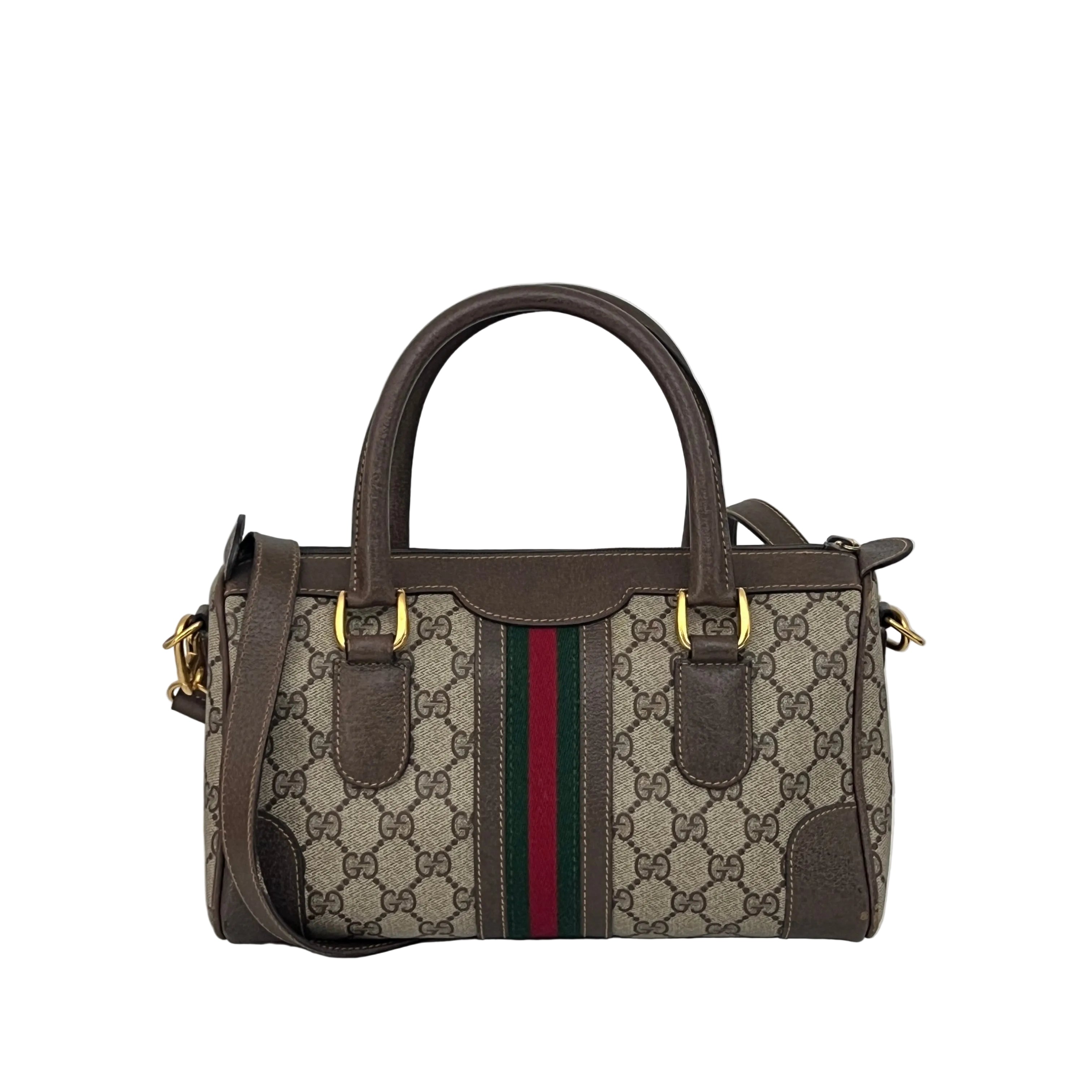 Sac à bandoulière GUCCI Boston GG toile et cuir marron