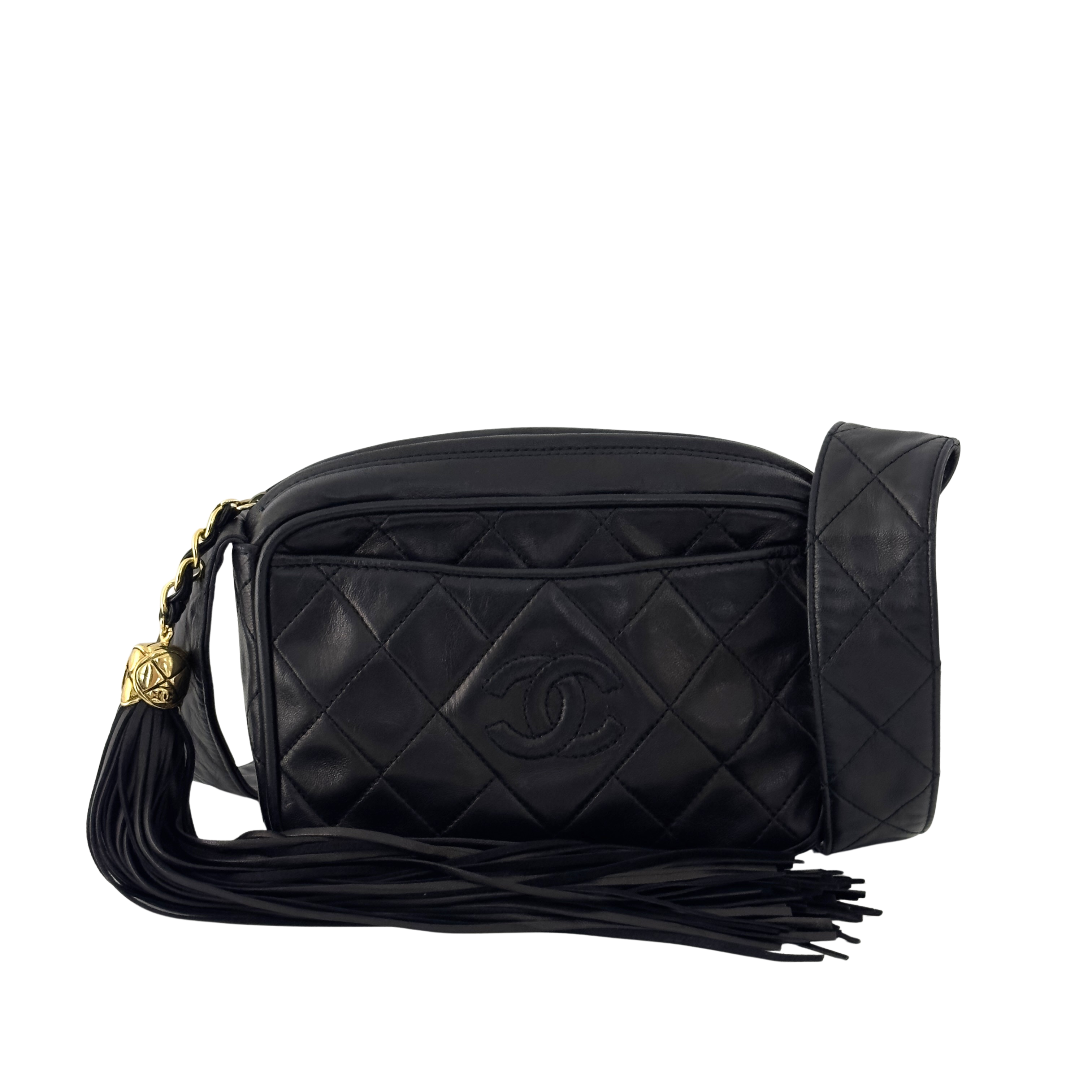Sac à main CHANEL Camera Mini cuir d'agneau noir