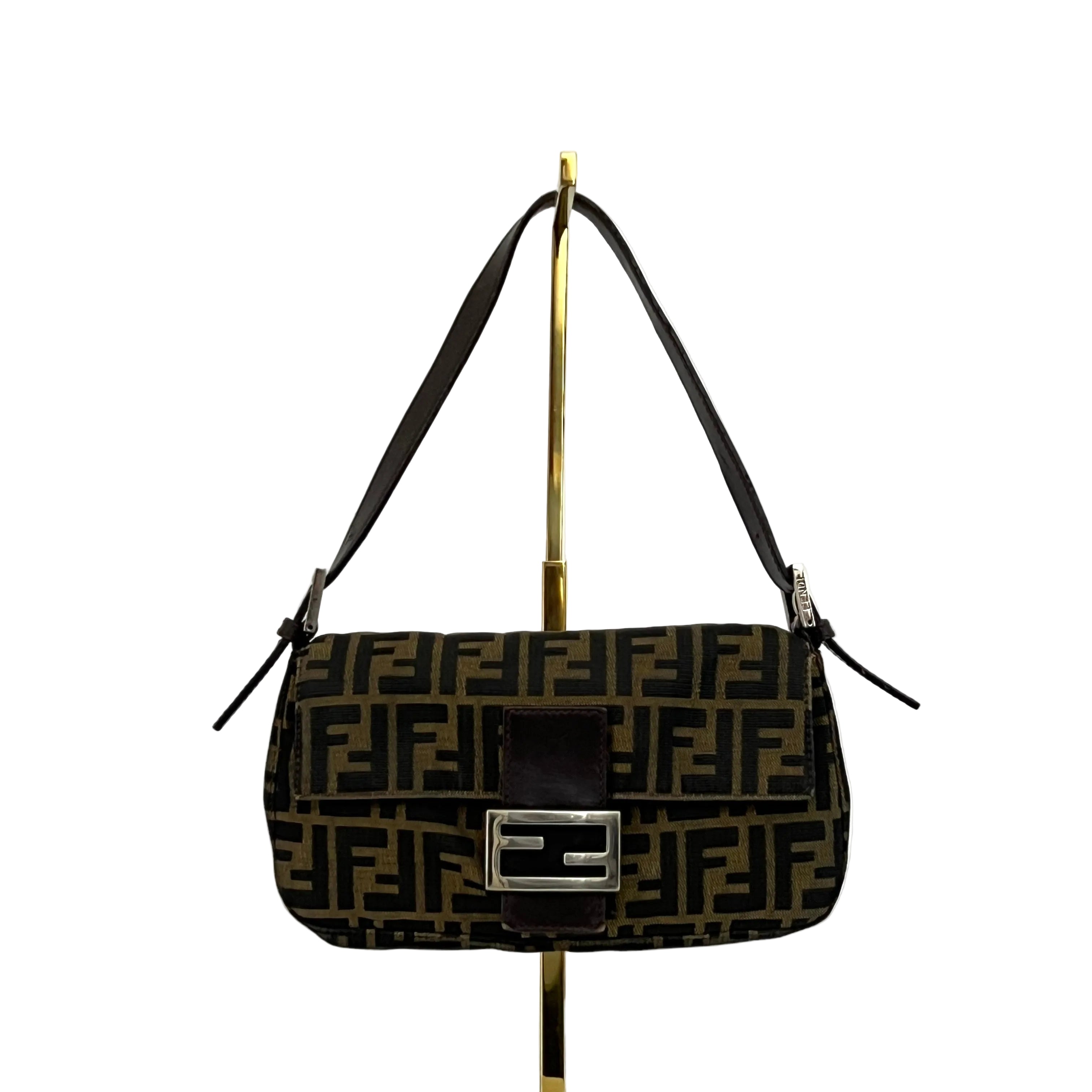 Sac à main FENDI Baguette toile et cuir marron