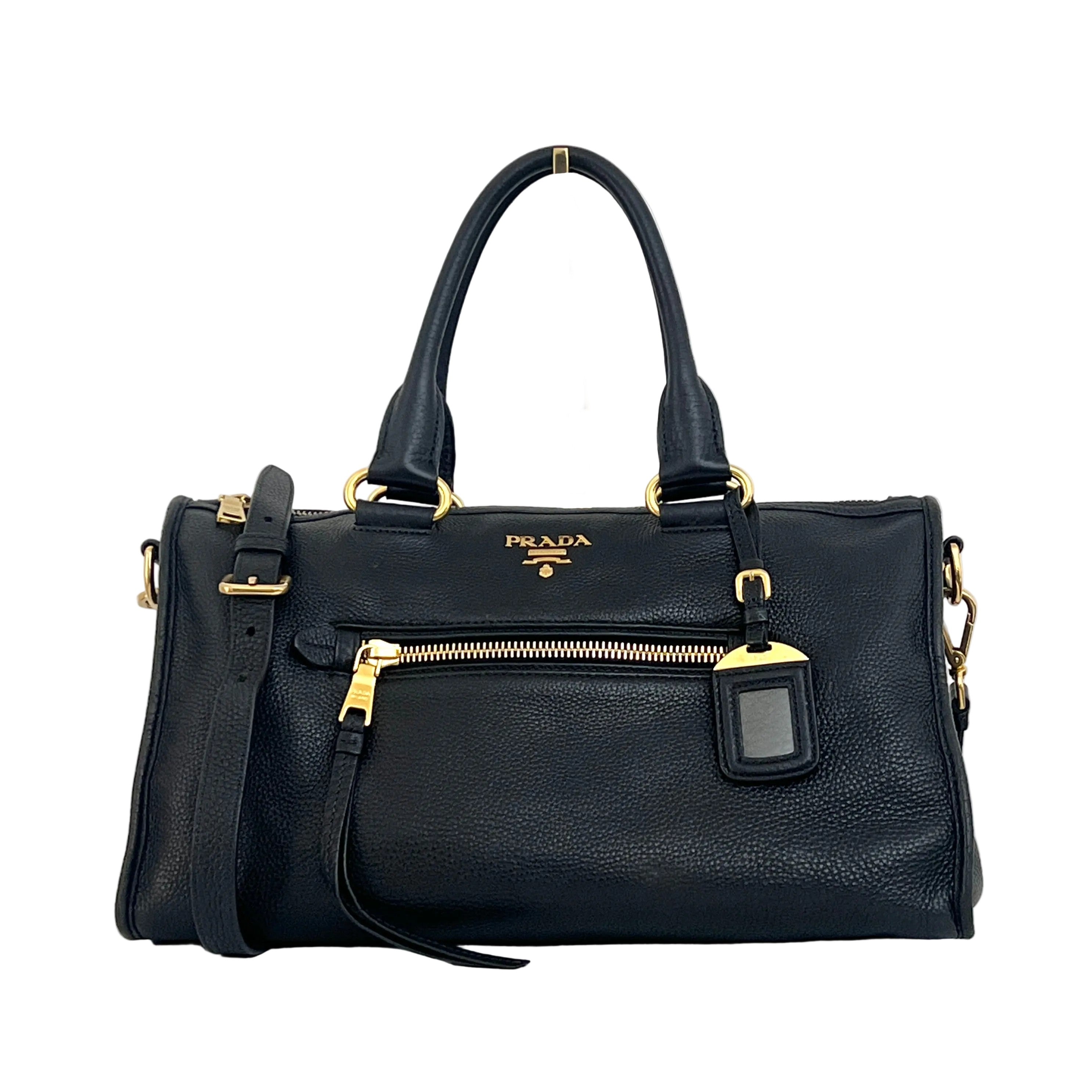Sac à bandoulière PRADA Vitello Daino cuir grainé noir