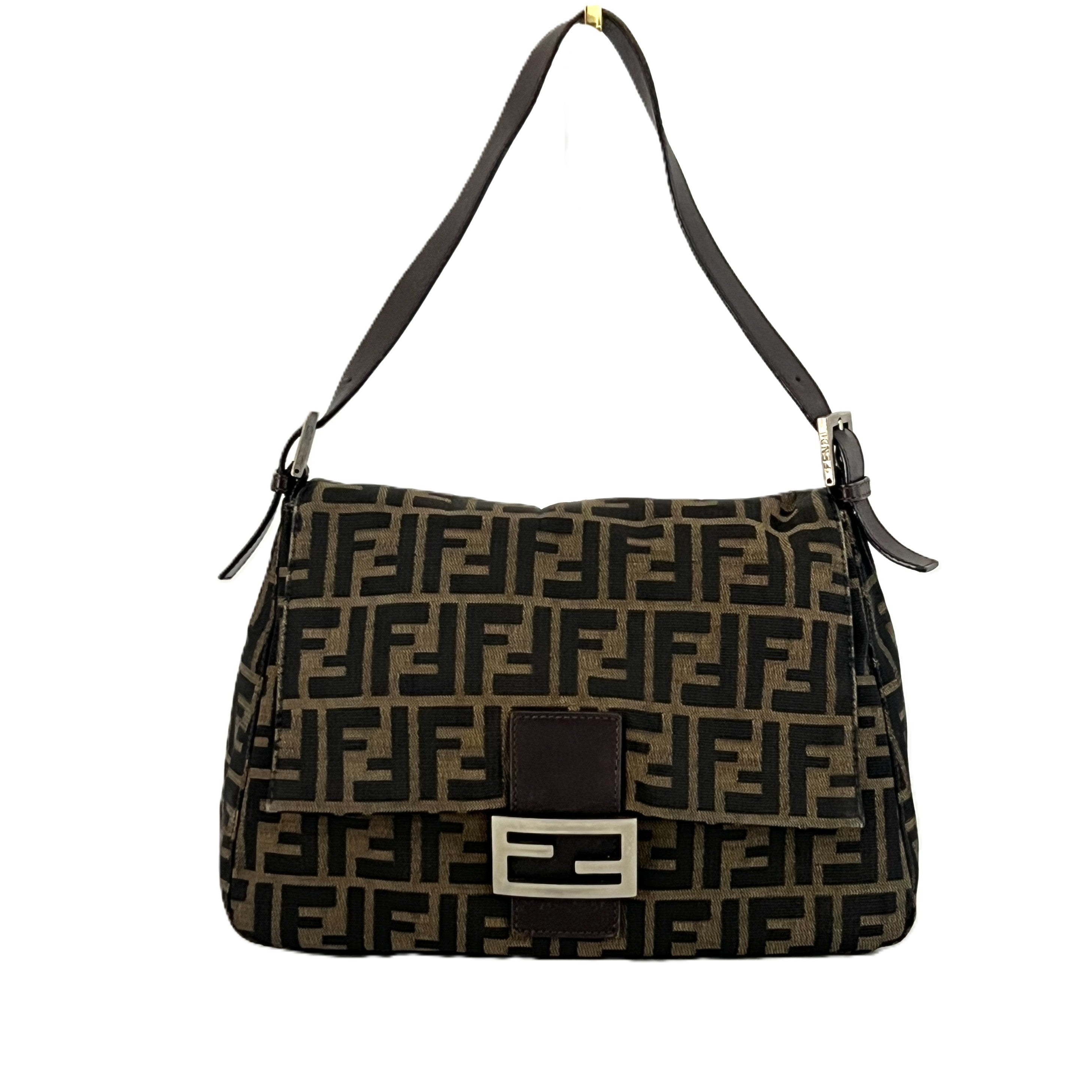FENDI Mamma canvas and brown leather handbag