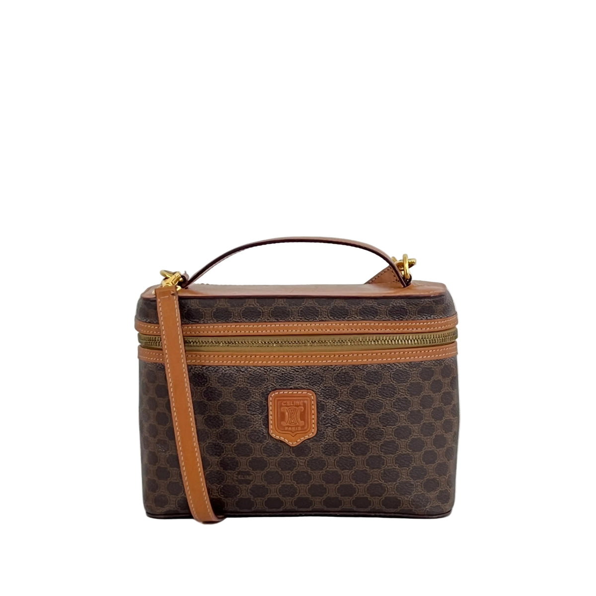 CELINE vanity case in brown canvas and leather