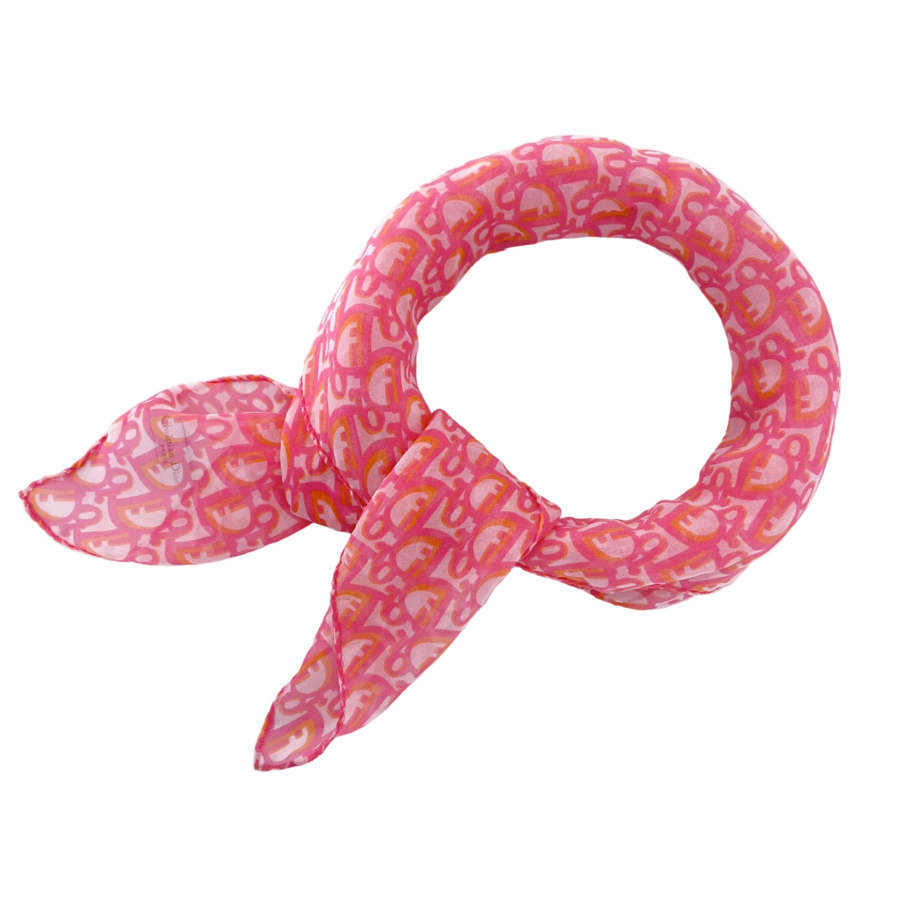 Dior Monogram Oblique vintage pink silk scarf authenticated