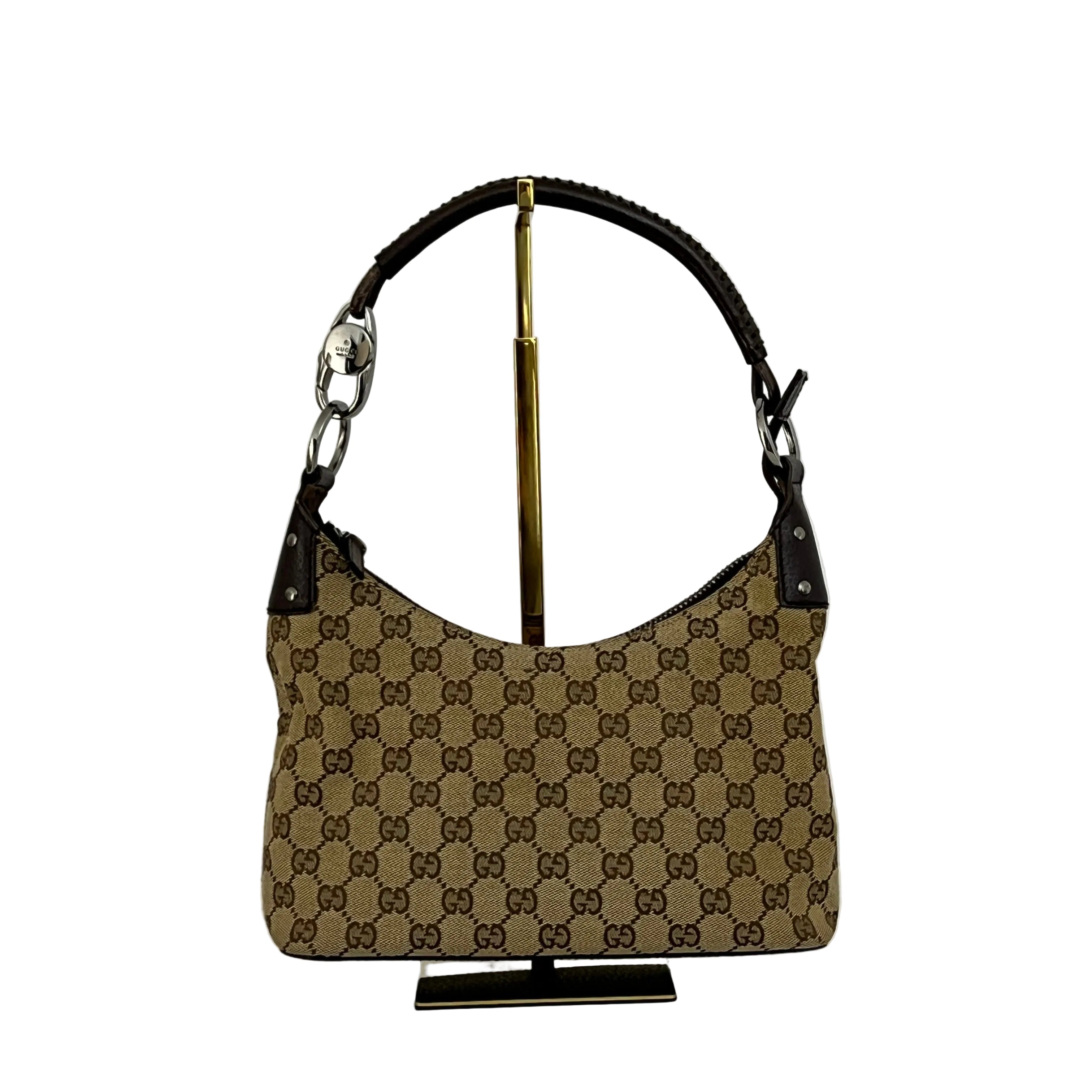 Sac à main GUCCI Hobo toile et cuir marron