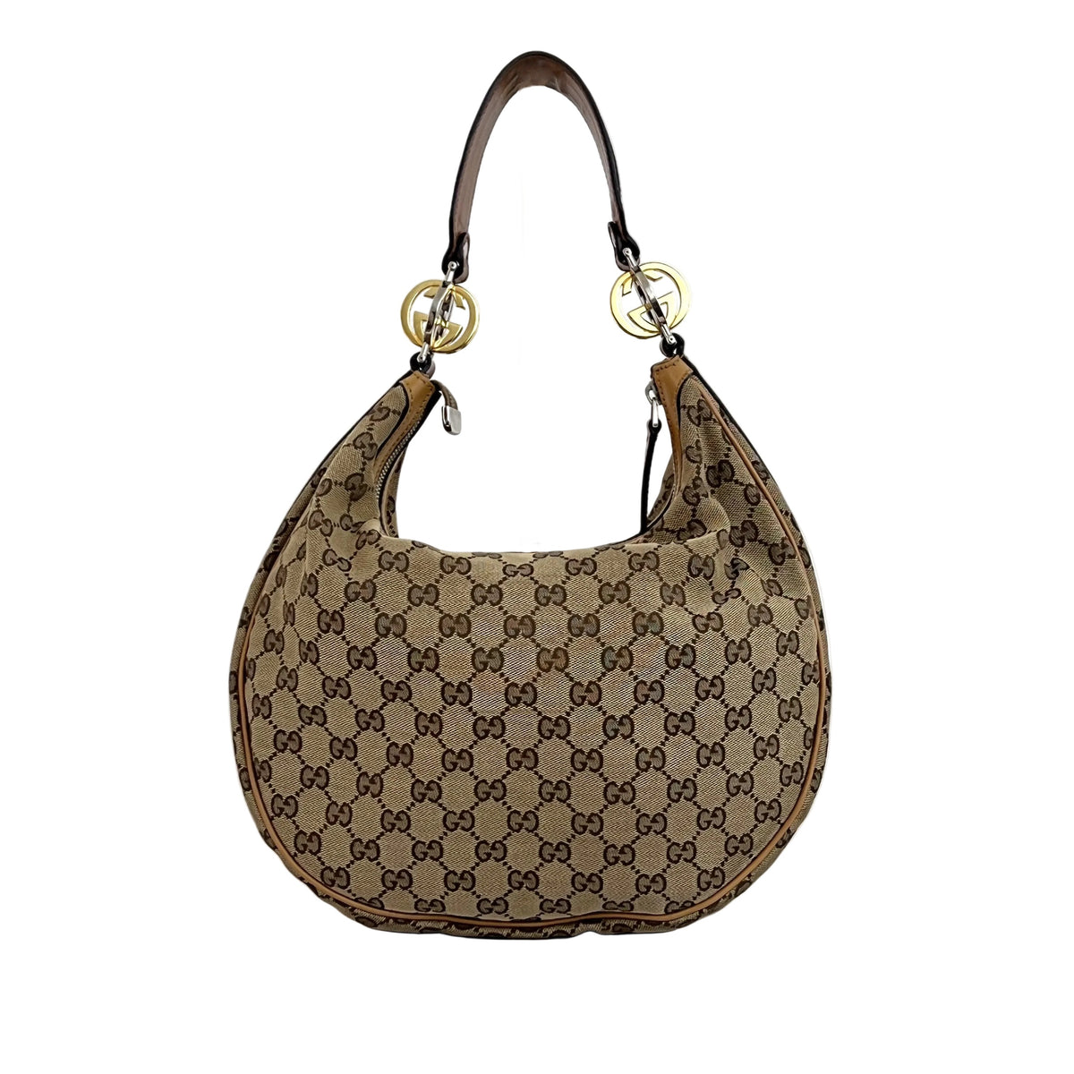 GUCCI Twins GG canvas and brown leather hobo bag