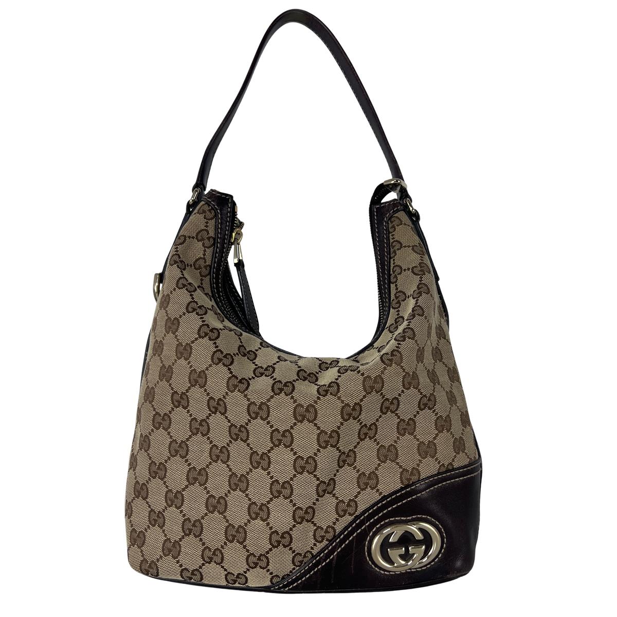 Sac à main GUCCI Hobo toile et cuir marron