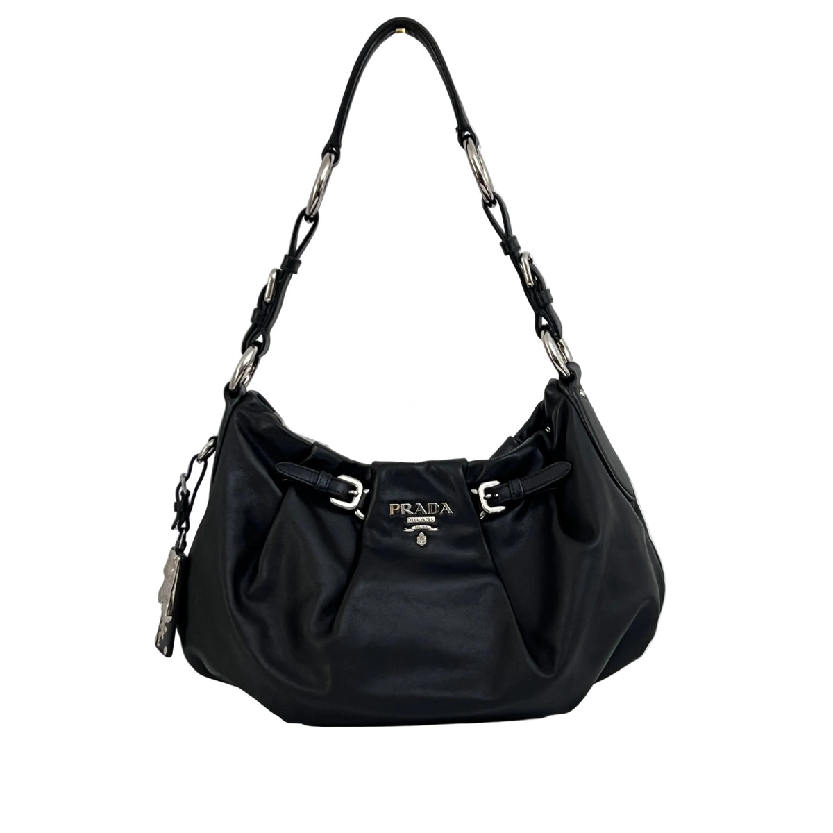 Sac PRADA Hobo Buckle cuir lisse noir