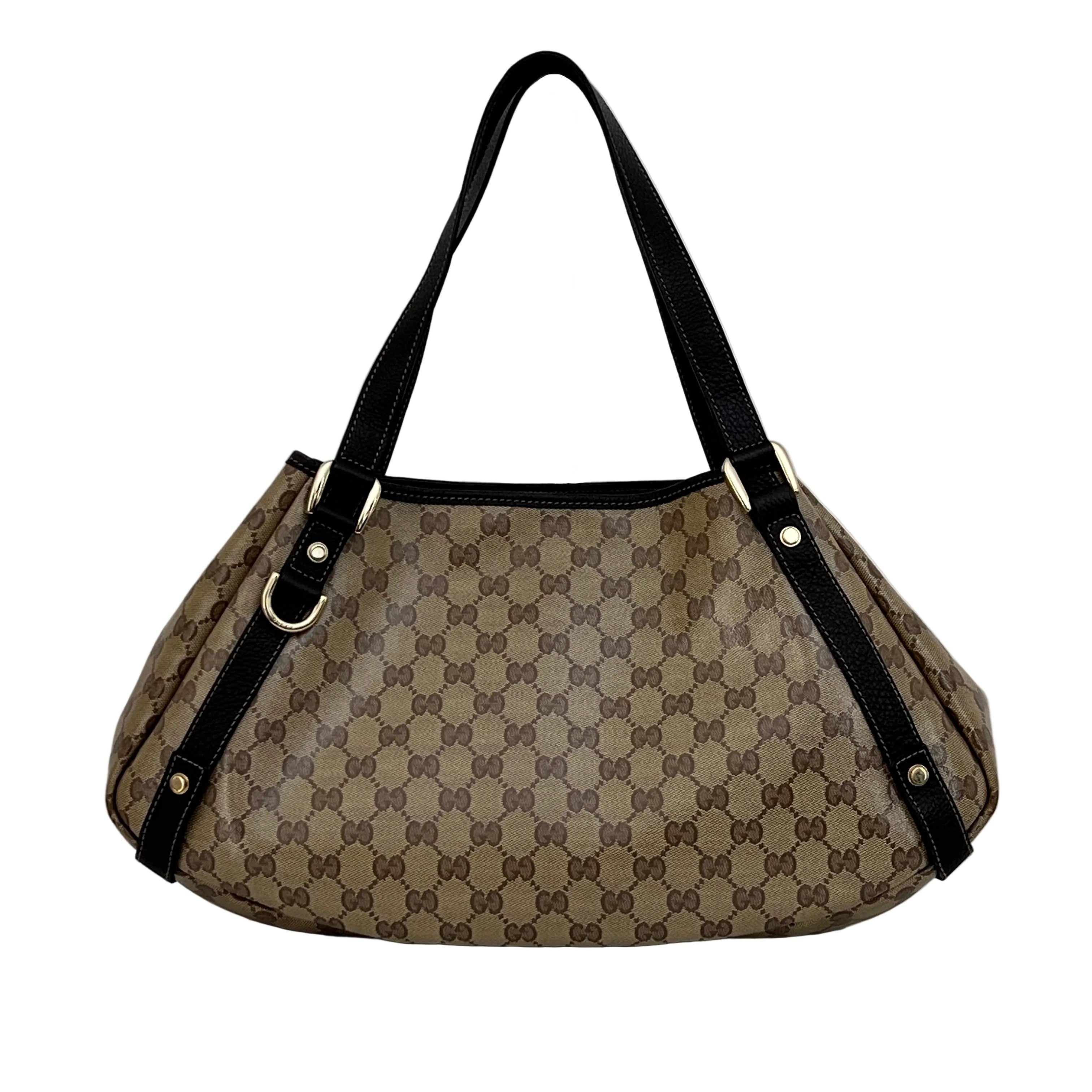 GUCCI Pelham bag in patent canvas and brown leather