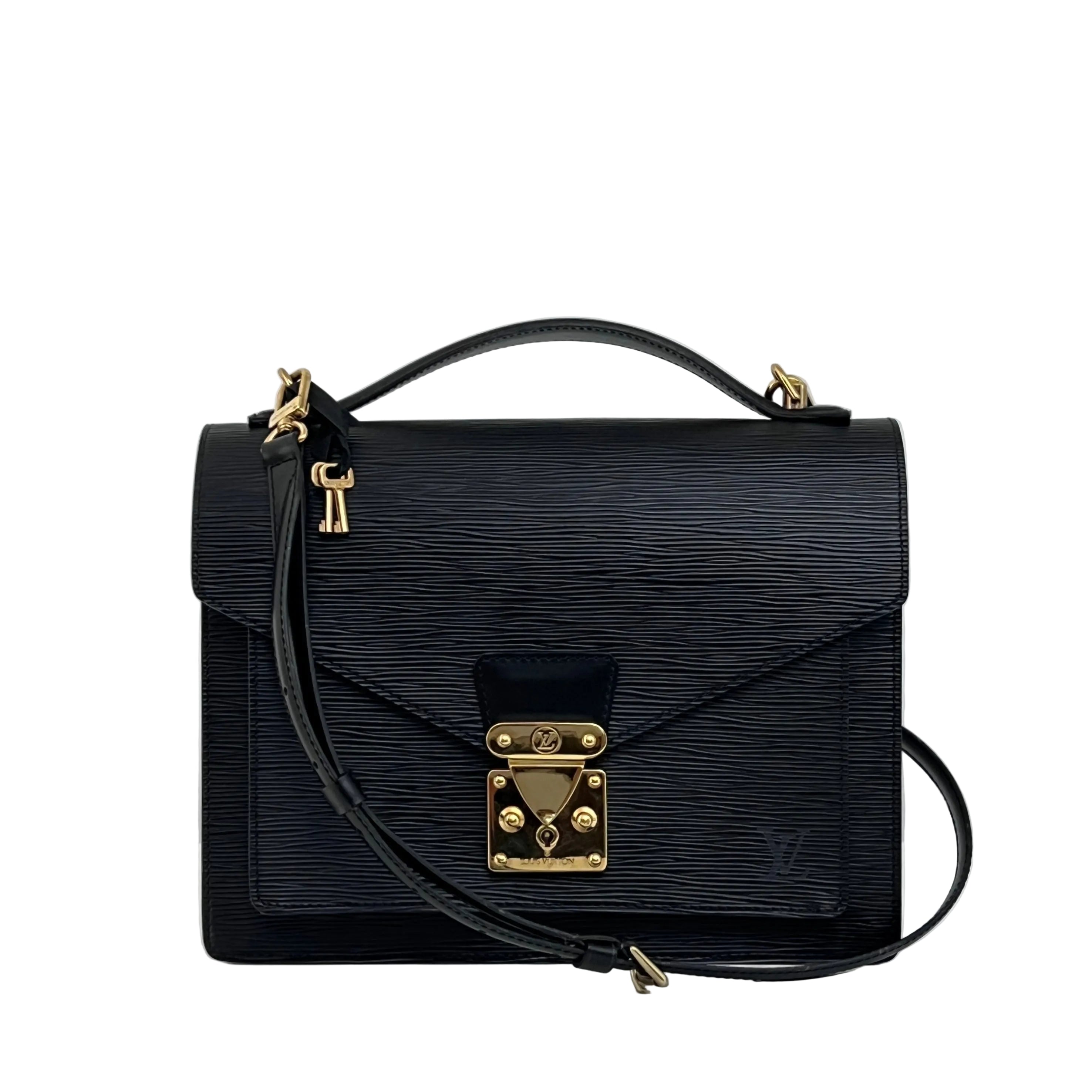 Sac à bandoulière LOUIS VUITTON Monceau 28 cuir épi noir vintage 1994
