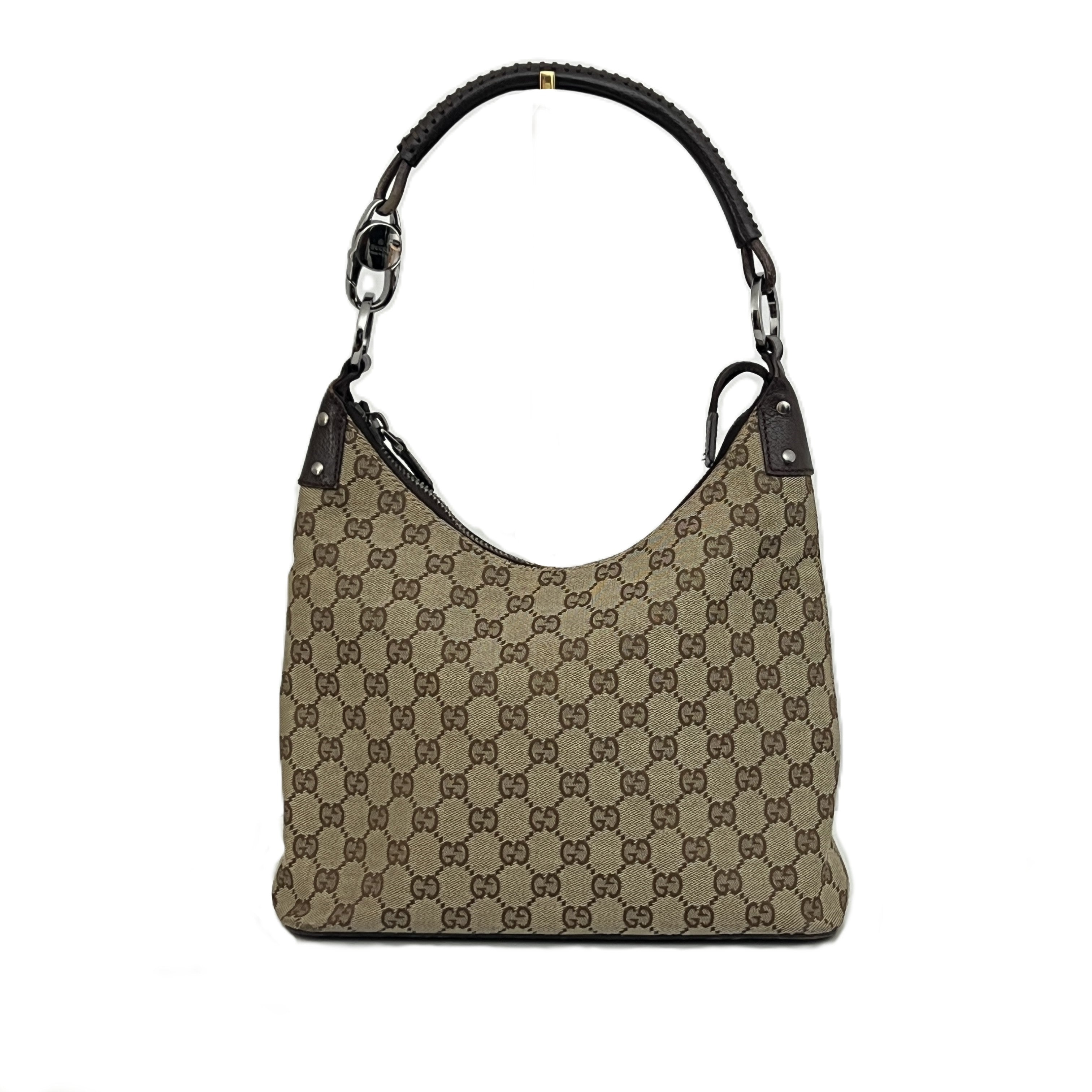 Sac GUCCI Hobo GG toile et cuir marron