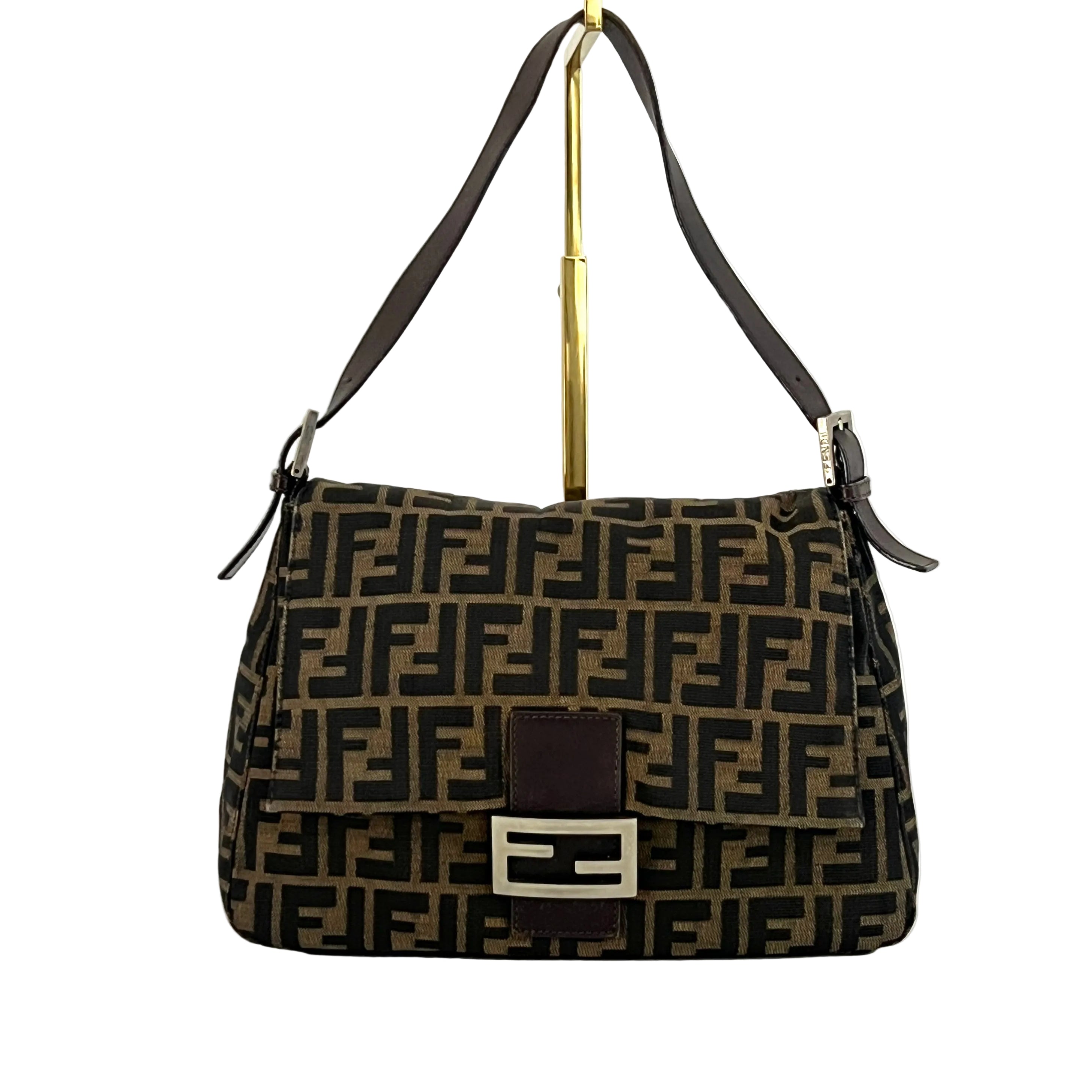 FENDI Mamma canvas and brown leather handbag