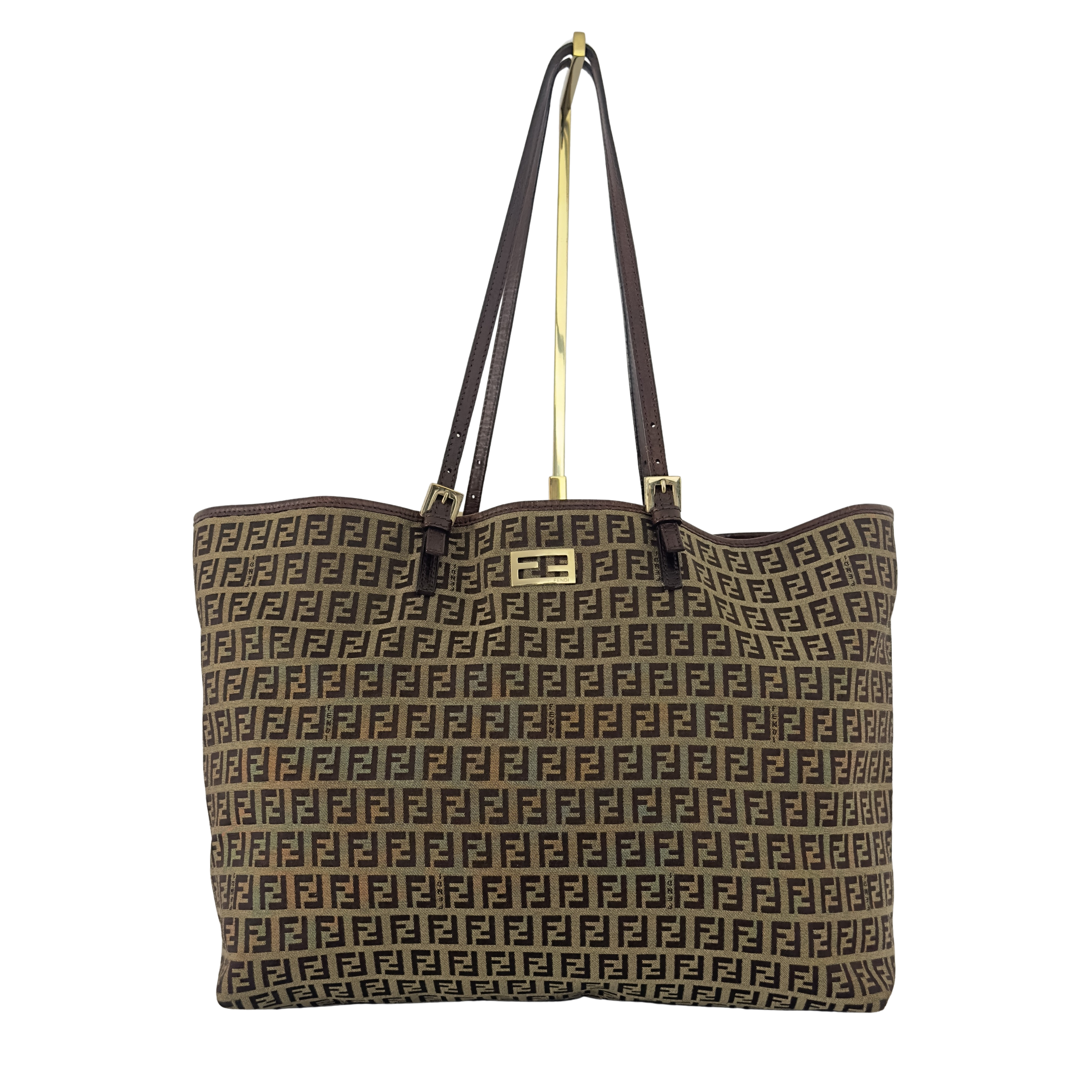 Sac à main FENDI Tote toile et cuir marron
