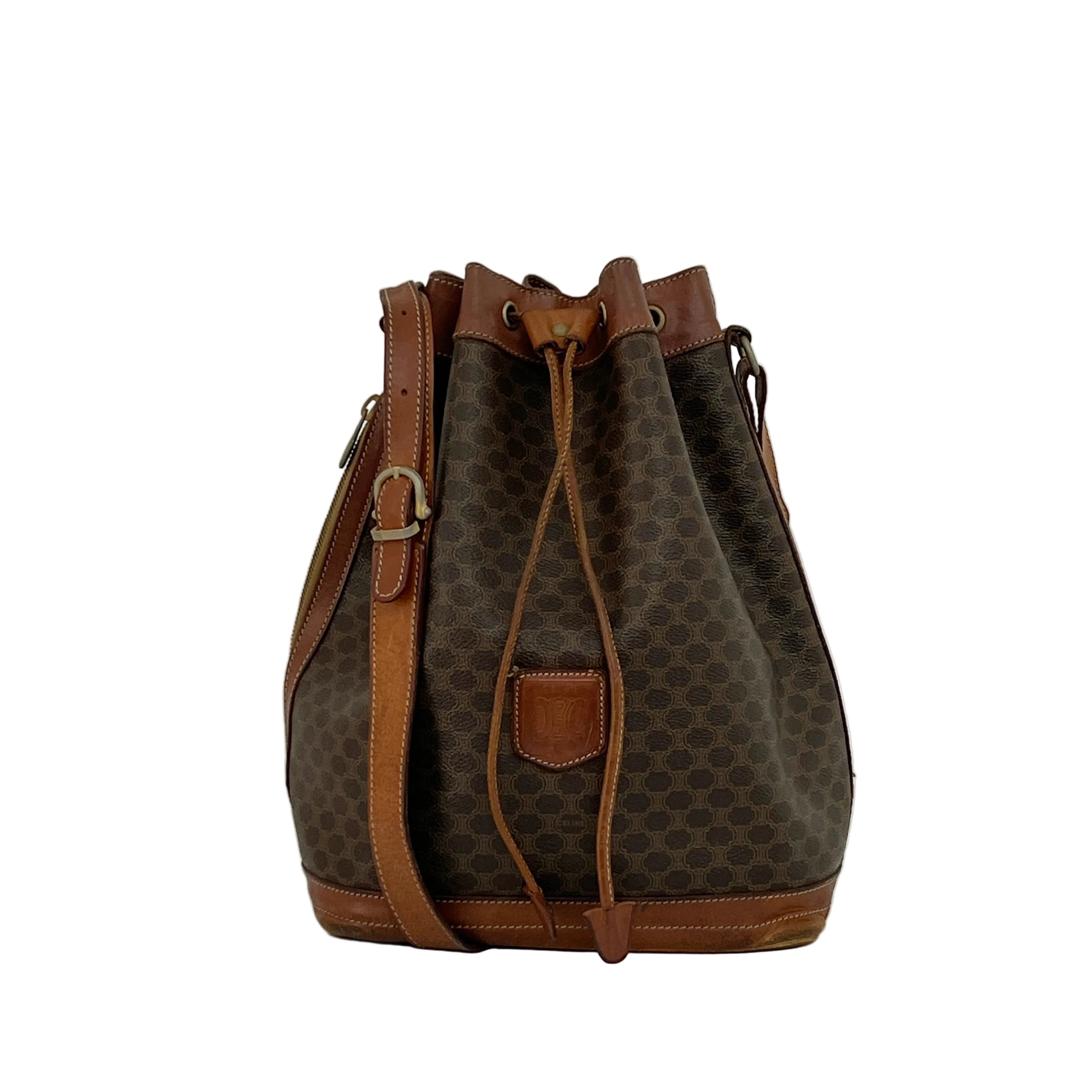 Sac à main CELINE Seau toile et cuir marron