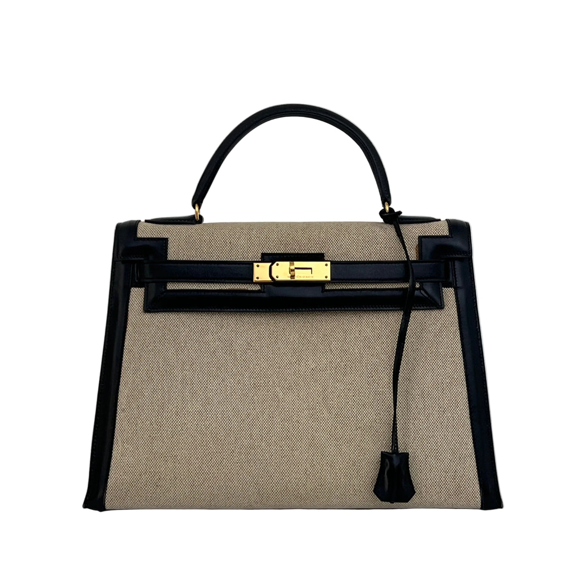 Sac HERMÈS Kelly 32 toile et cuir beige