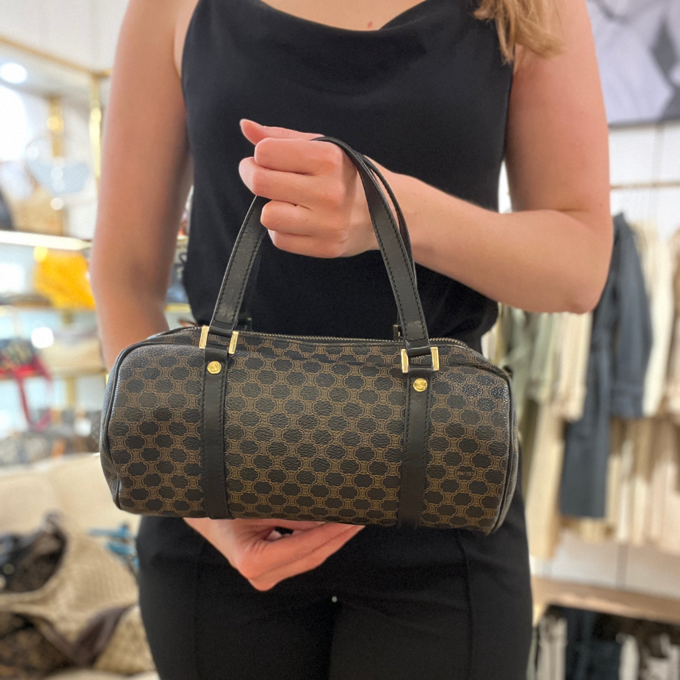 Sac à main CELINE Papillon toile et cuir noir