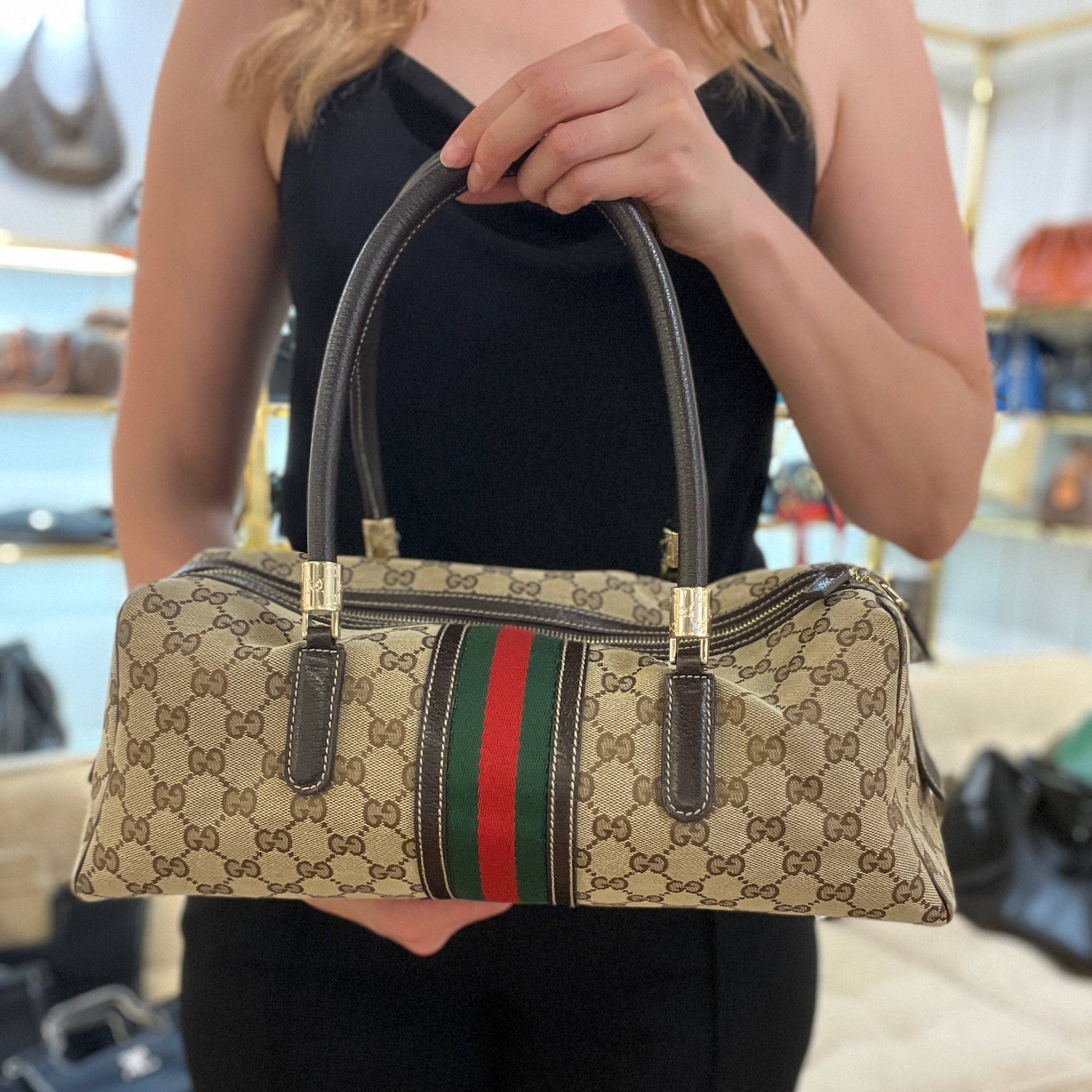 Sac à main GUCCI Baguette toile et cuir marron