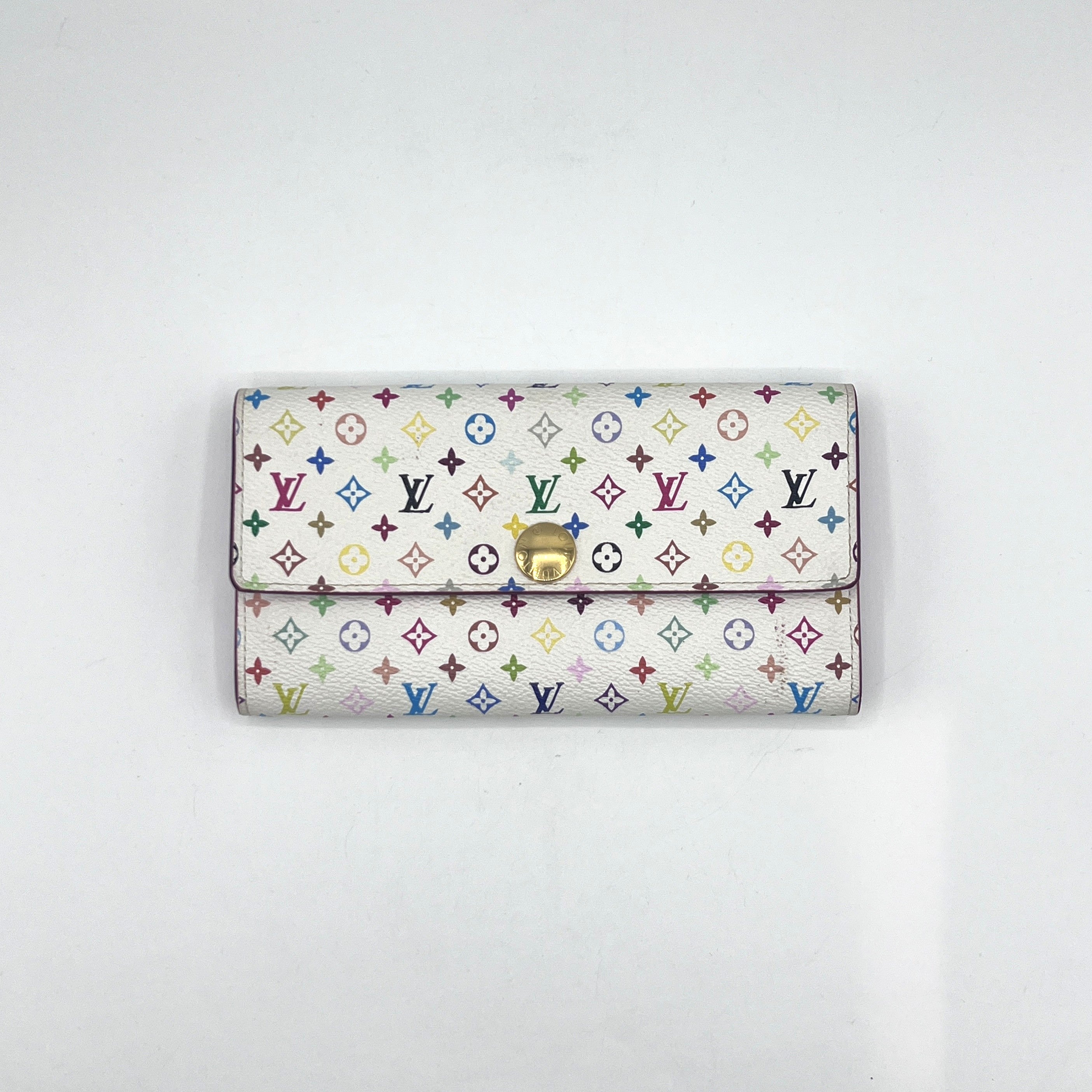 Portefeuille LOUIS VUITTON Murakami Sarah Wallet cuir  blanc