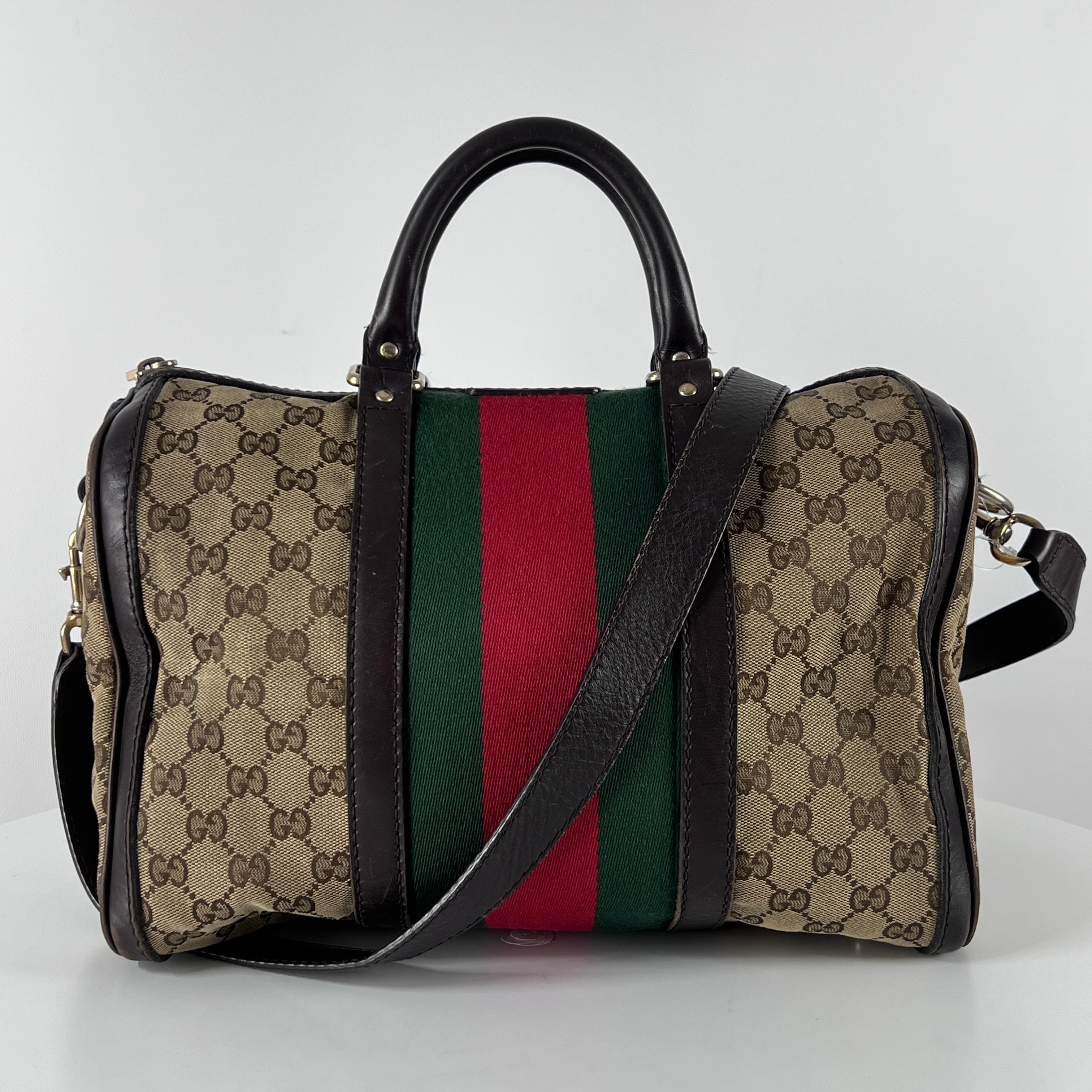 Sac à main GUCCI Boston toile et cuir marron