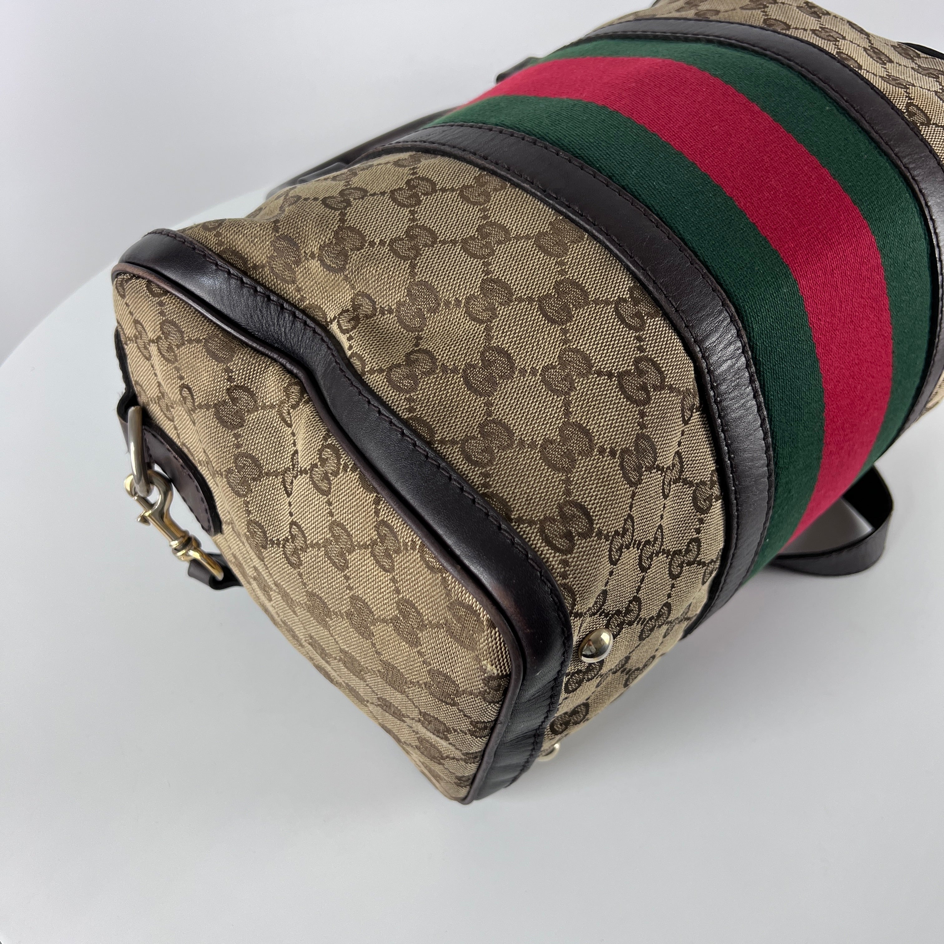 Sac à main GUCCI Boston toile et cuir marron