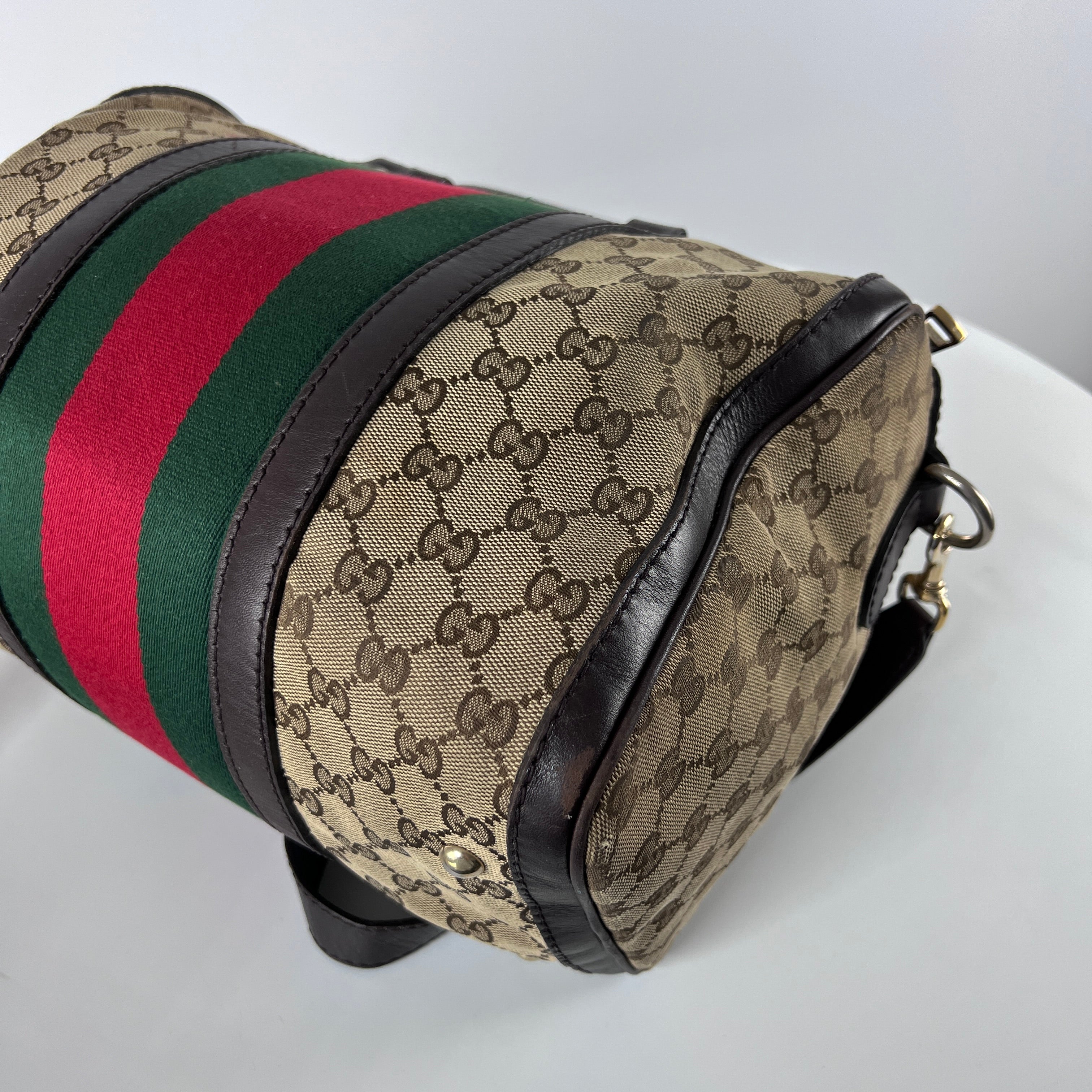 Sac à main GUCCI Boston toile et cuir marron