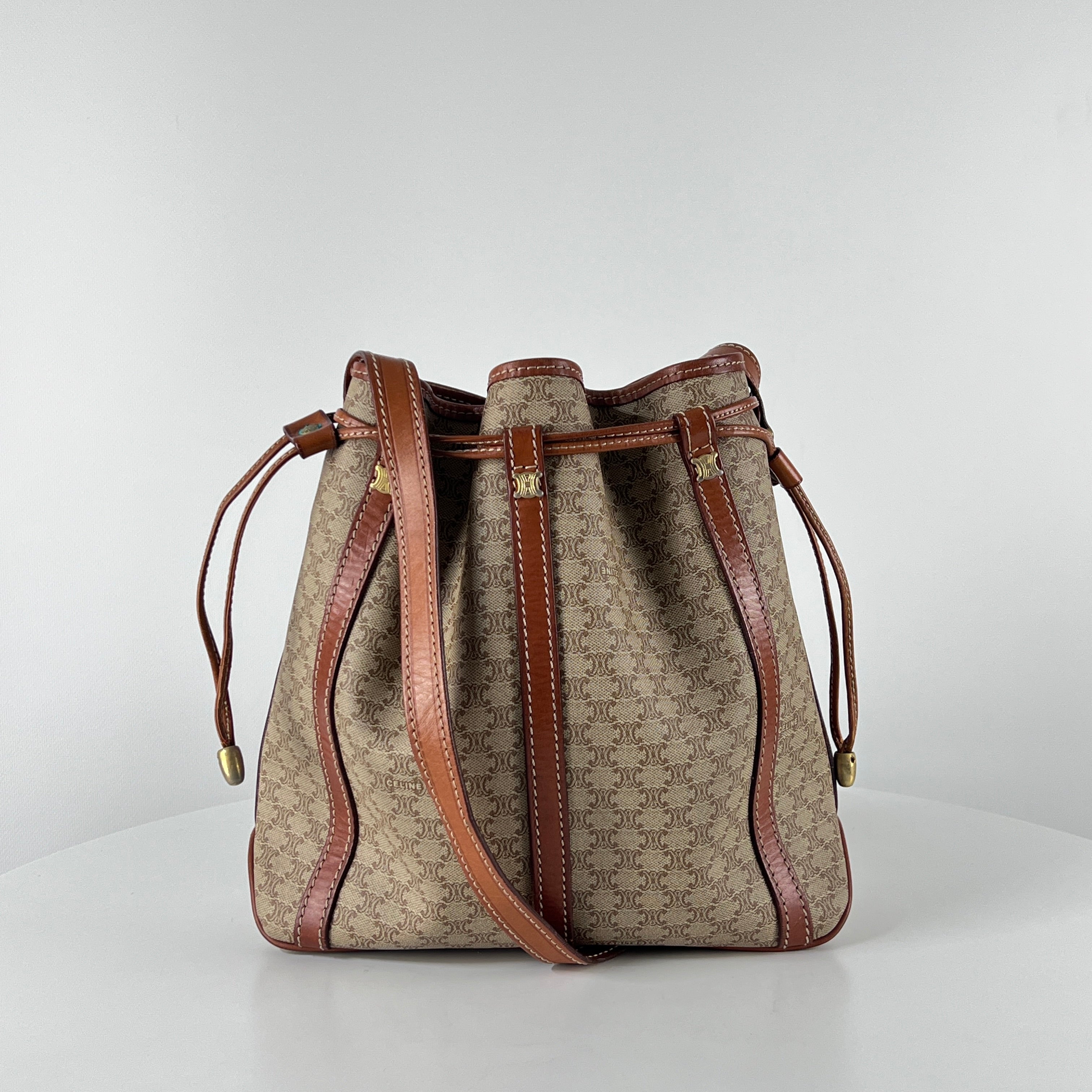 Sac à main CELINE Seau toile et cuir marron