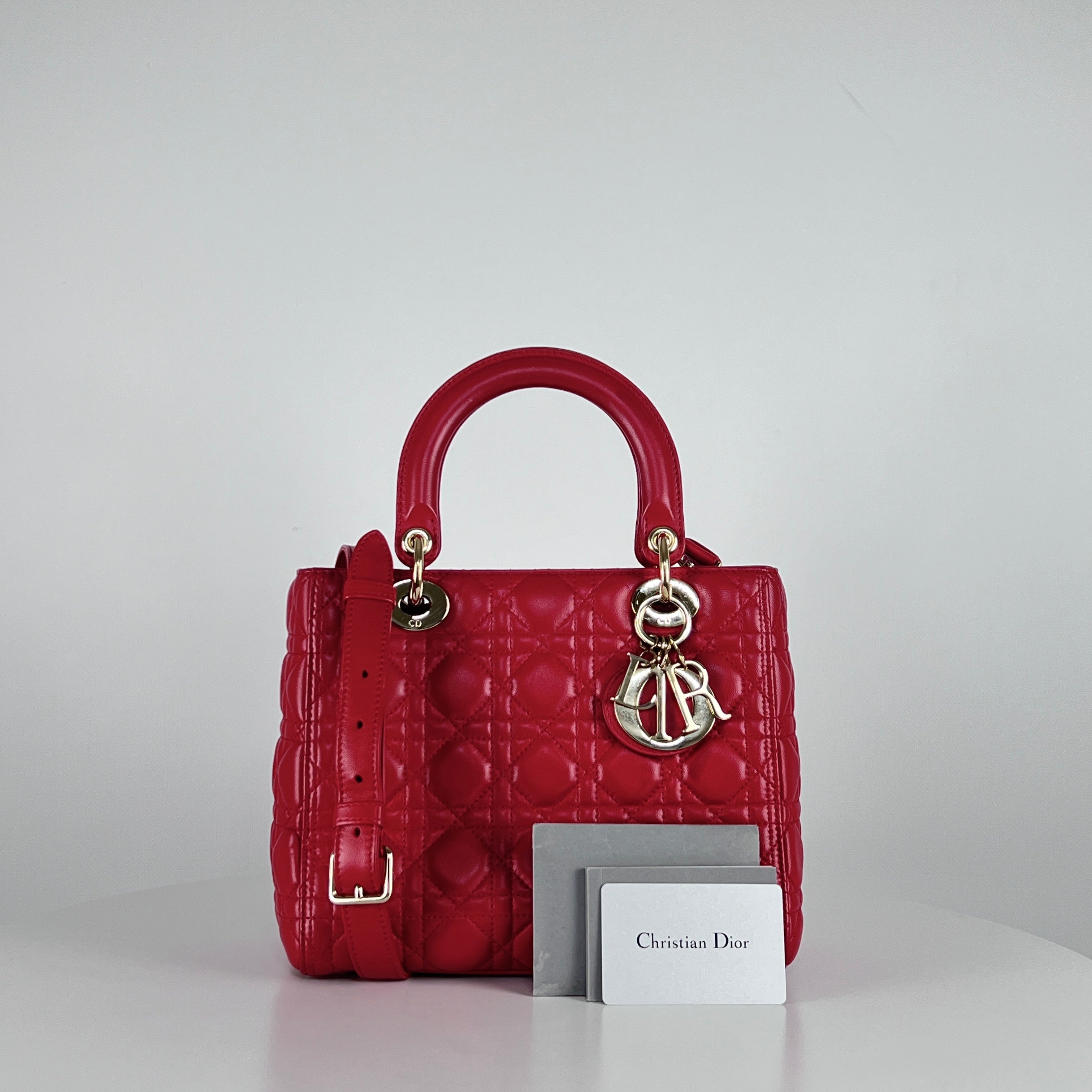 Sac à main DIOR Lady Dior cuir rouge