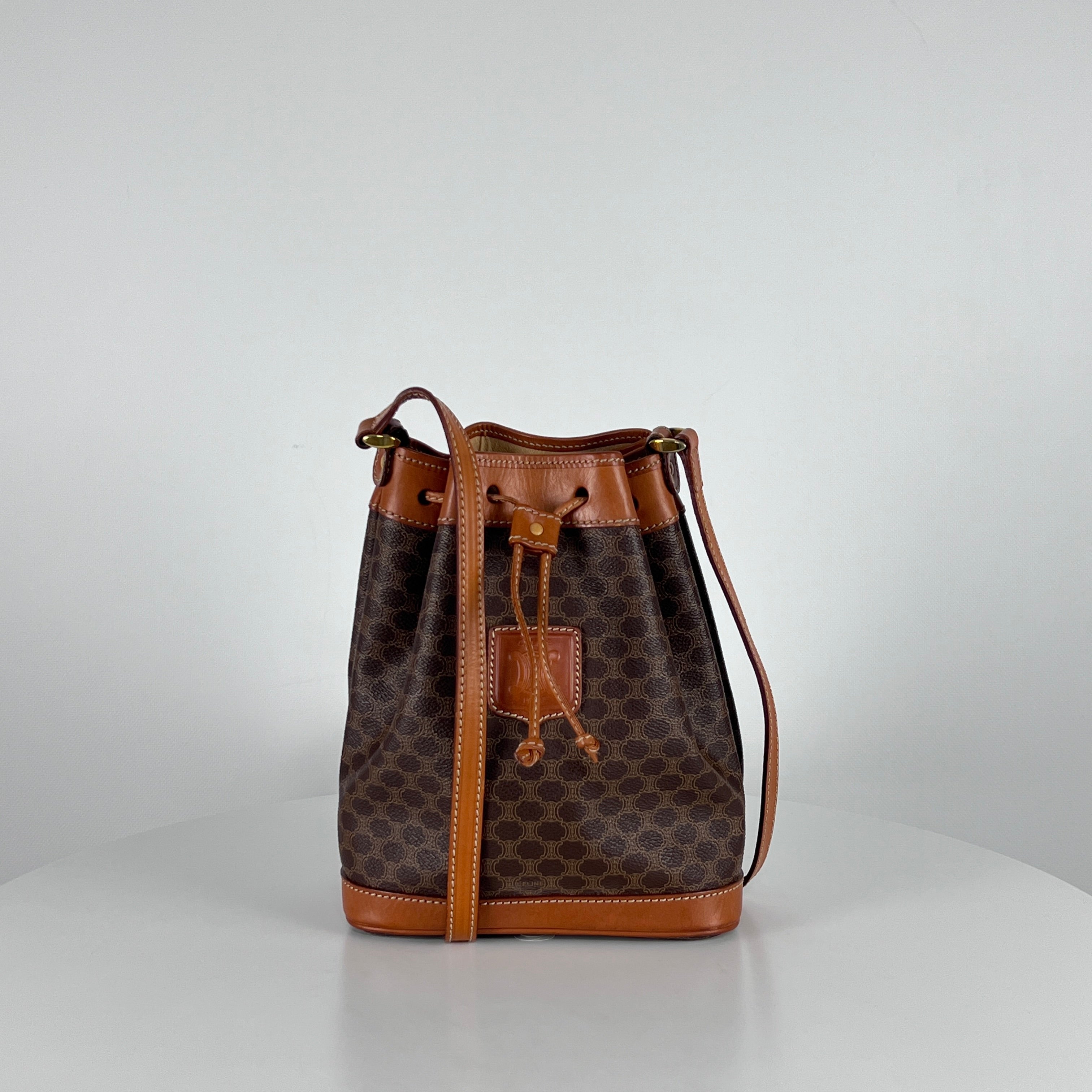 Sac à main CELINE Seau toile et cuir marron