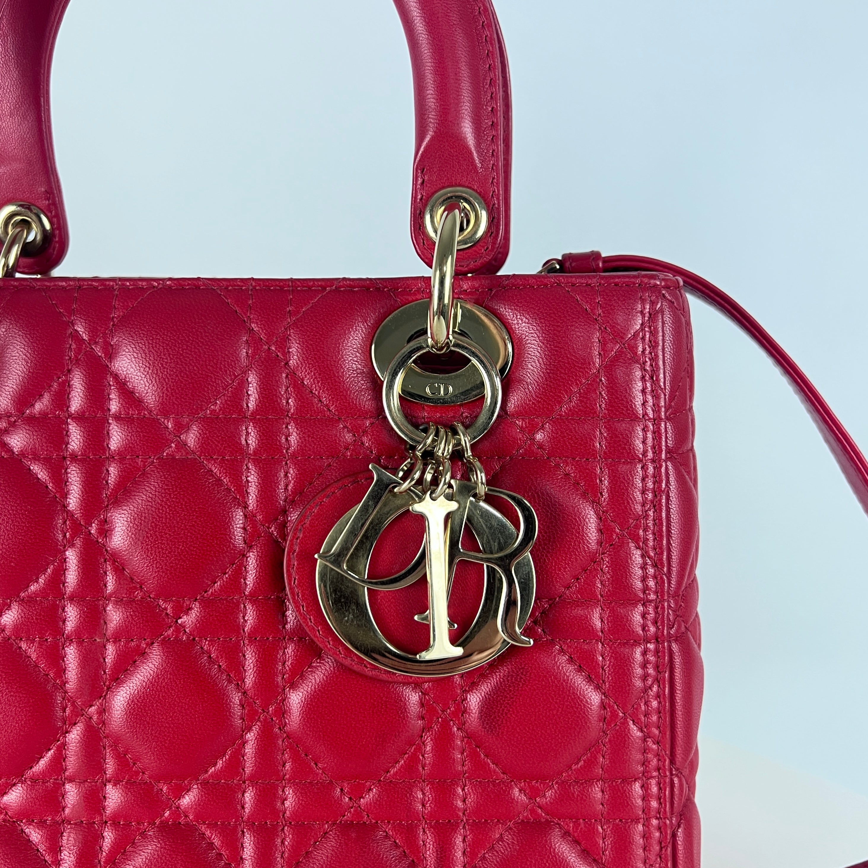 Sac à main DIOR Lady Dior cuir rouge