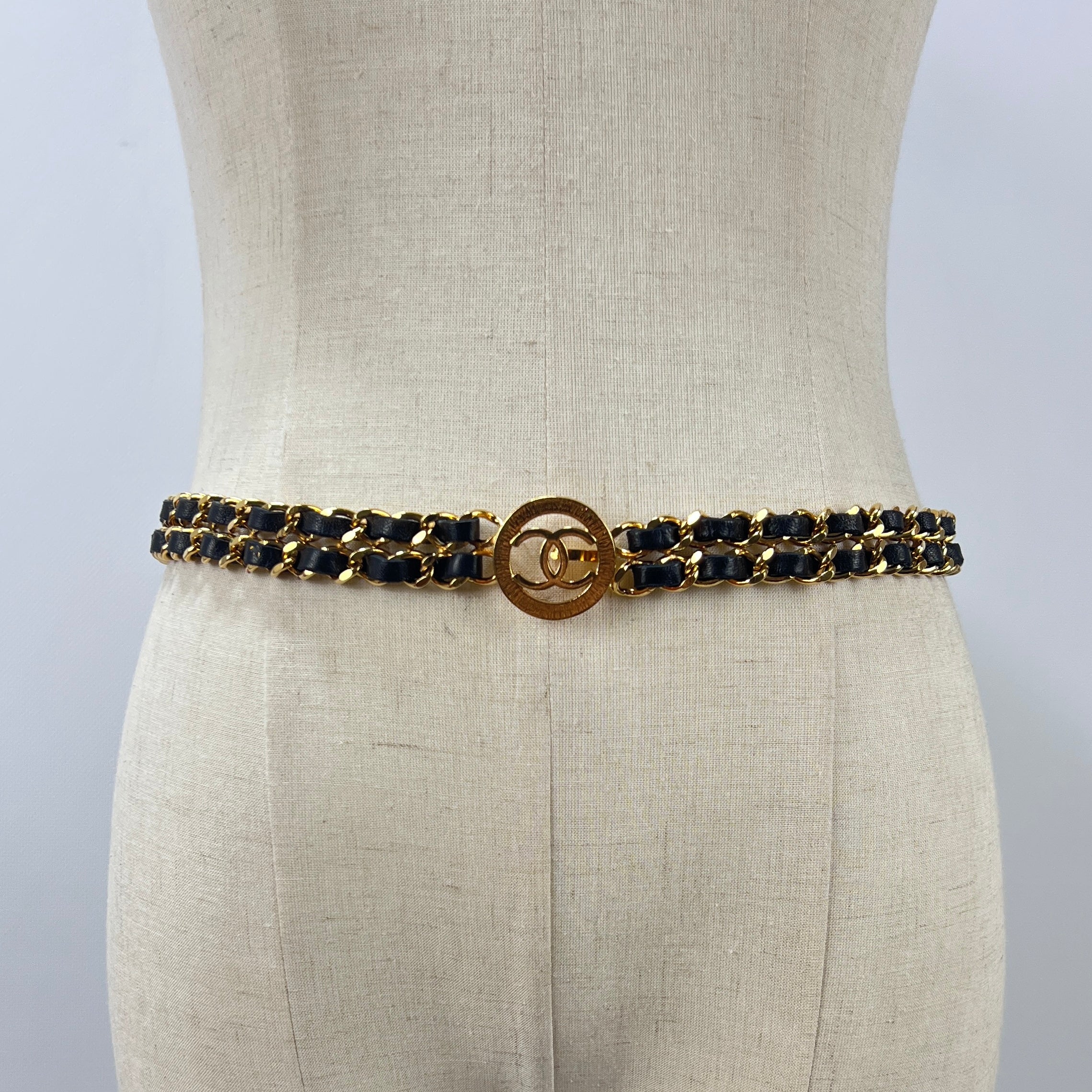 Ceinture CHANEL CC Chaîne entrelacée métal et cuir doré