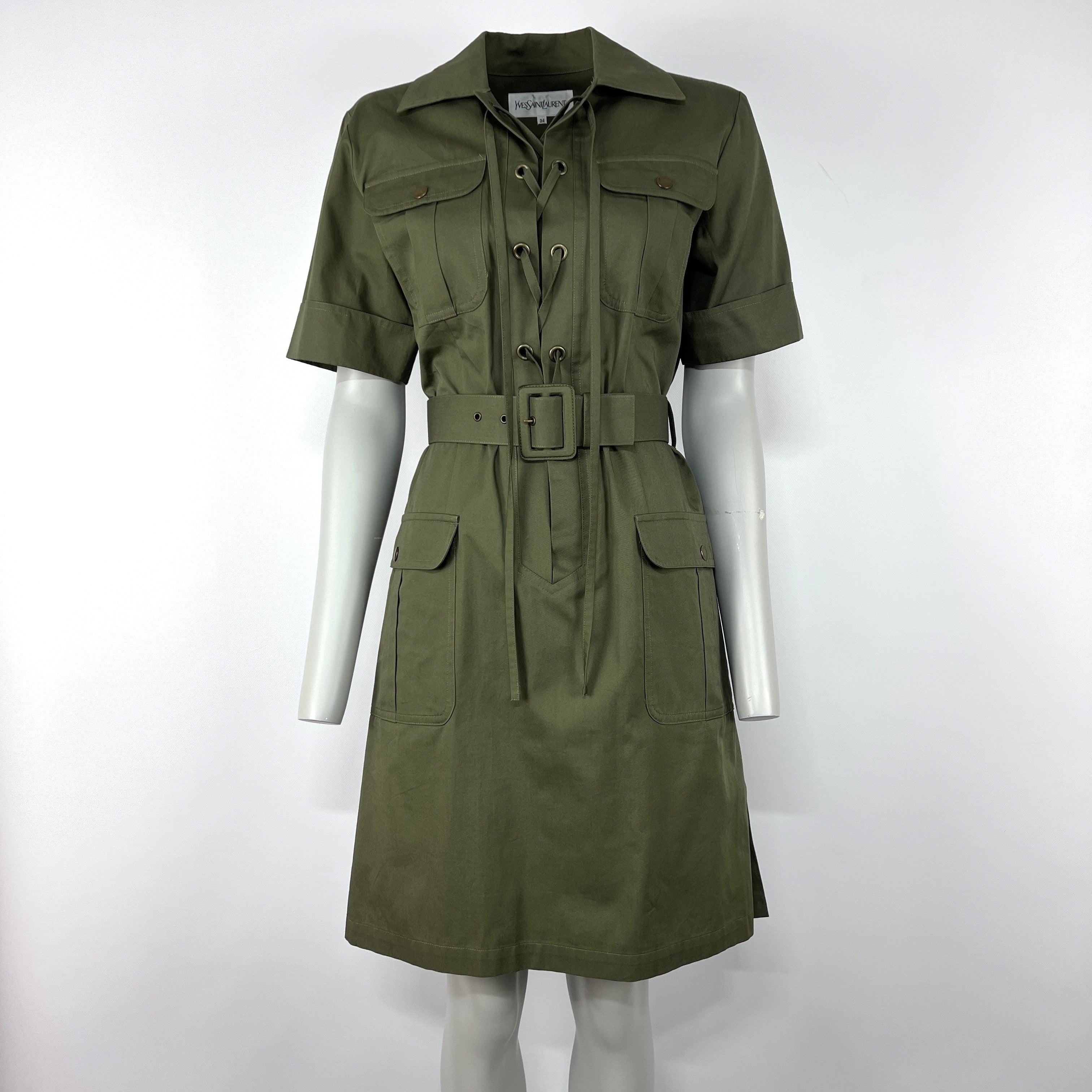 Robe SAINT LAURENT Saharienne XS Coton Vert