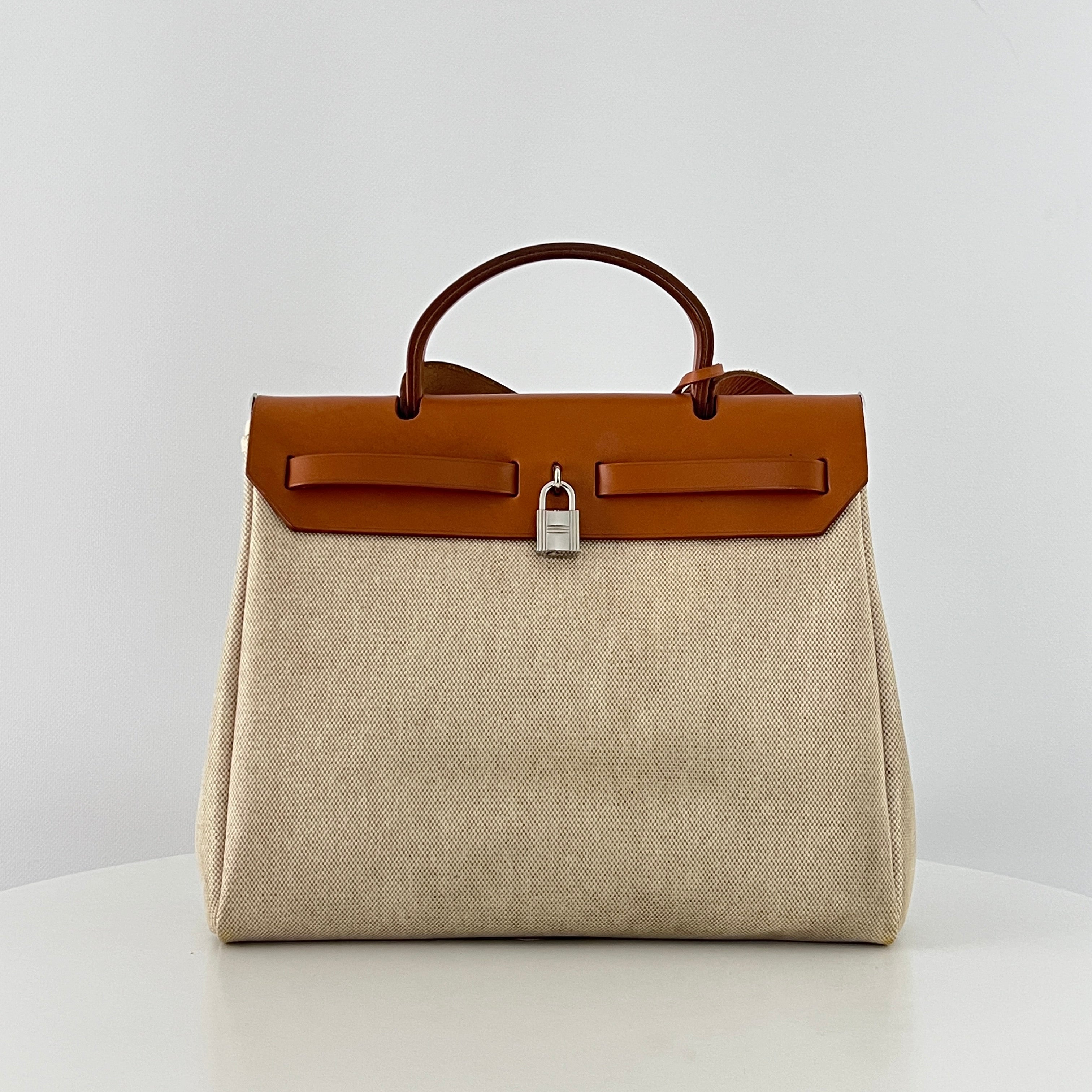 Sac à main HERMES Herbag toile et cuir marron