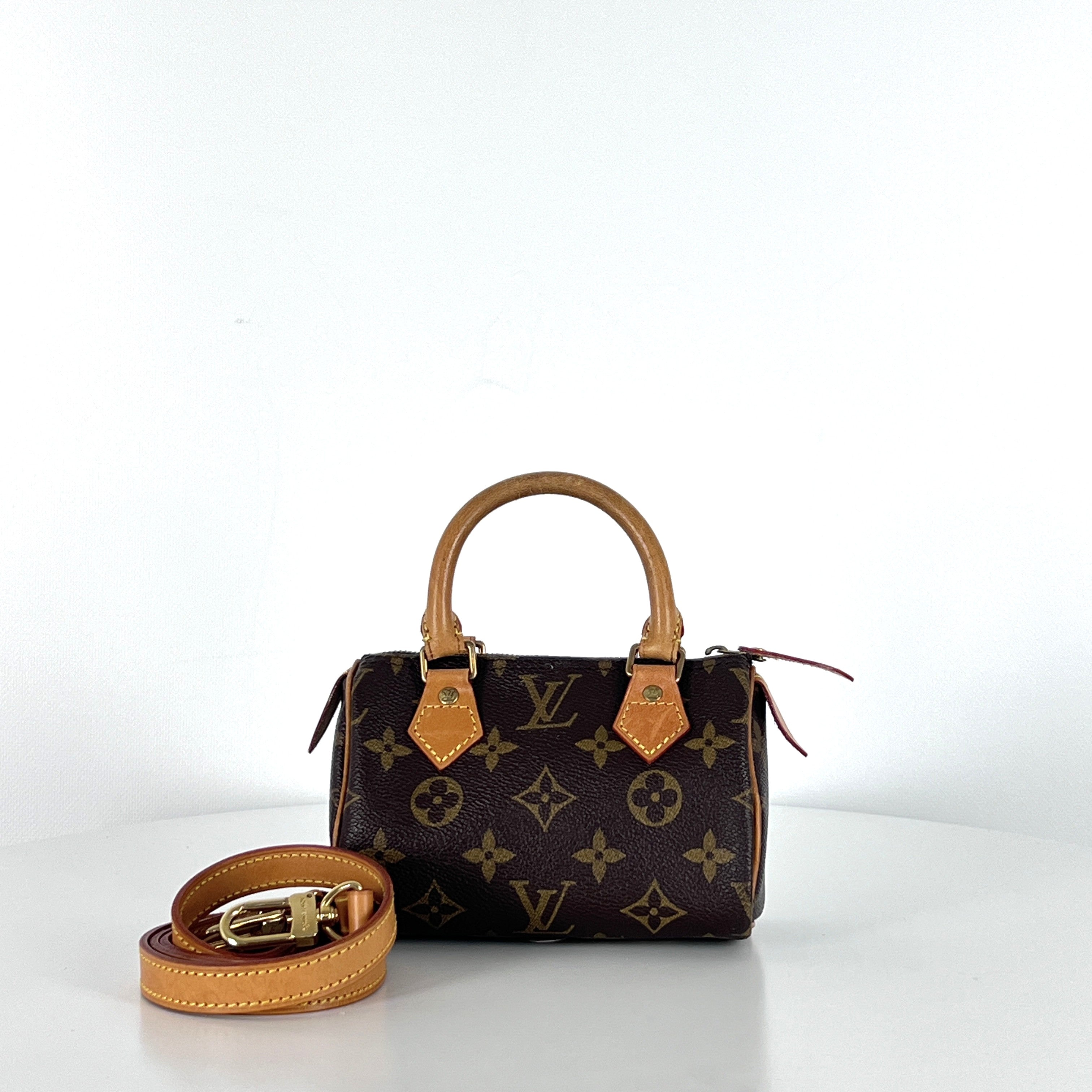 Sac à main LOUIS VUITTON Nano Speedy toile et cuir marron