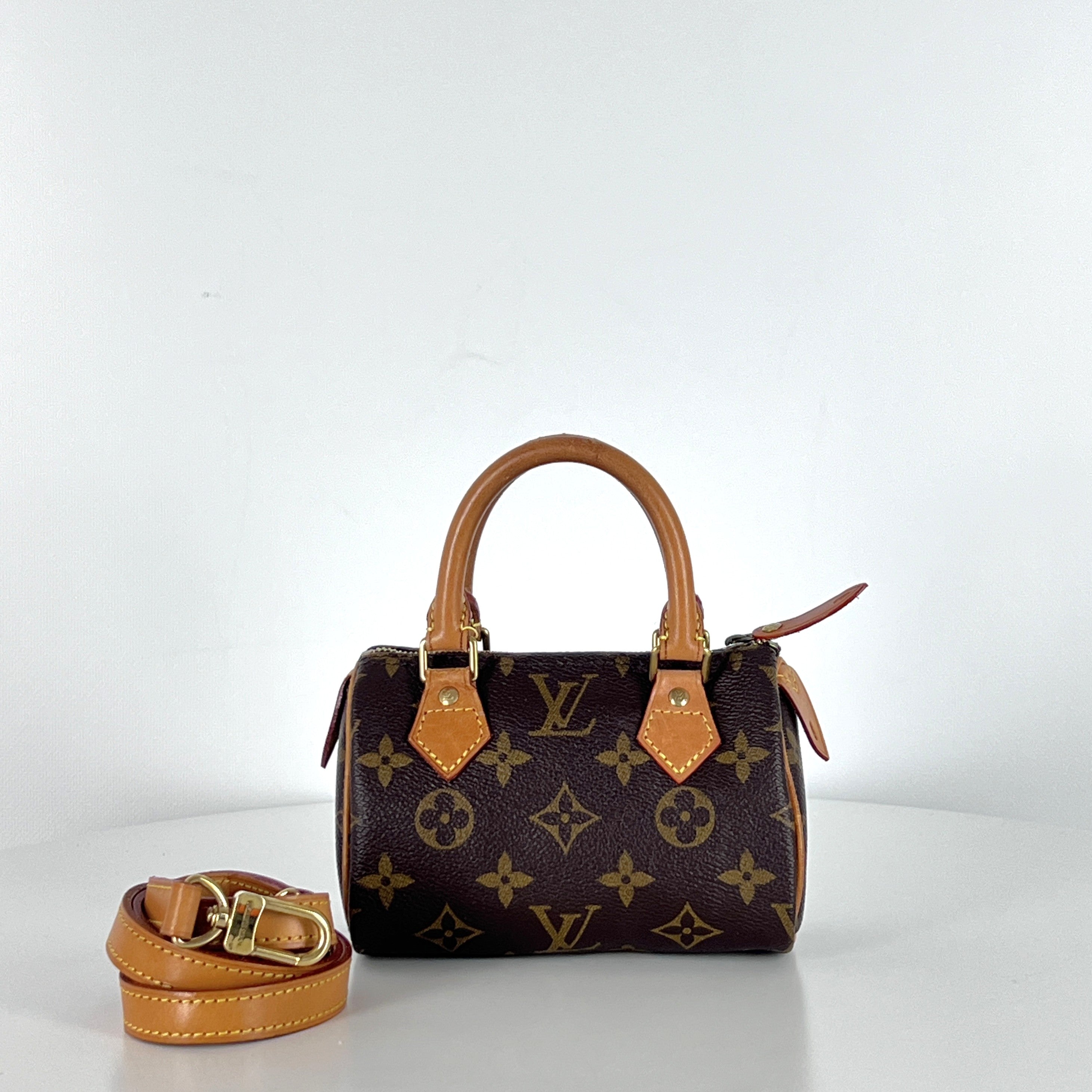 Sac à main LOUIS VUITTON Nano Speedy toile et cuir marron