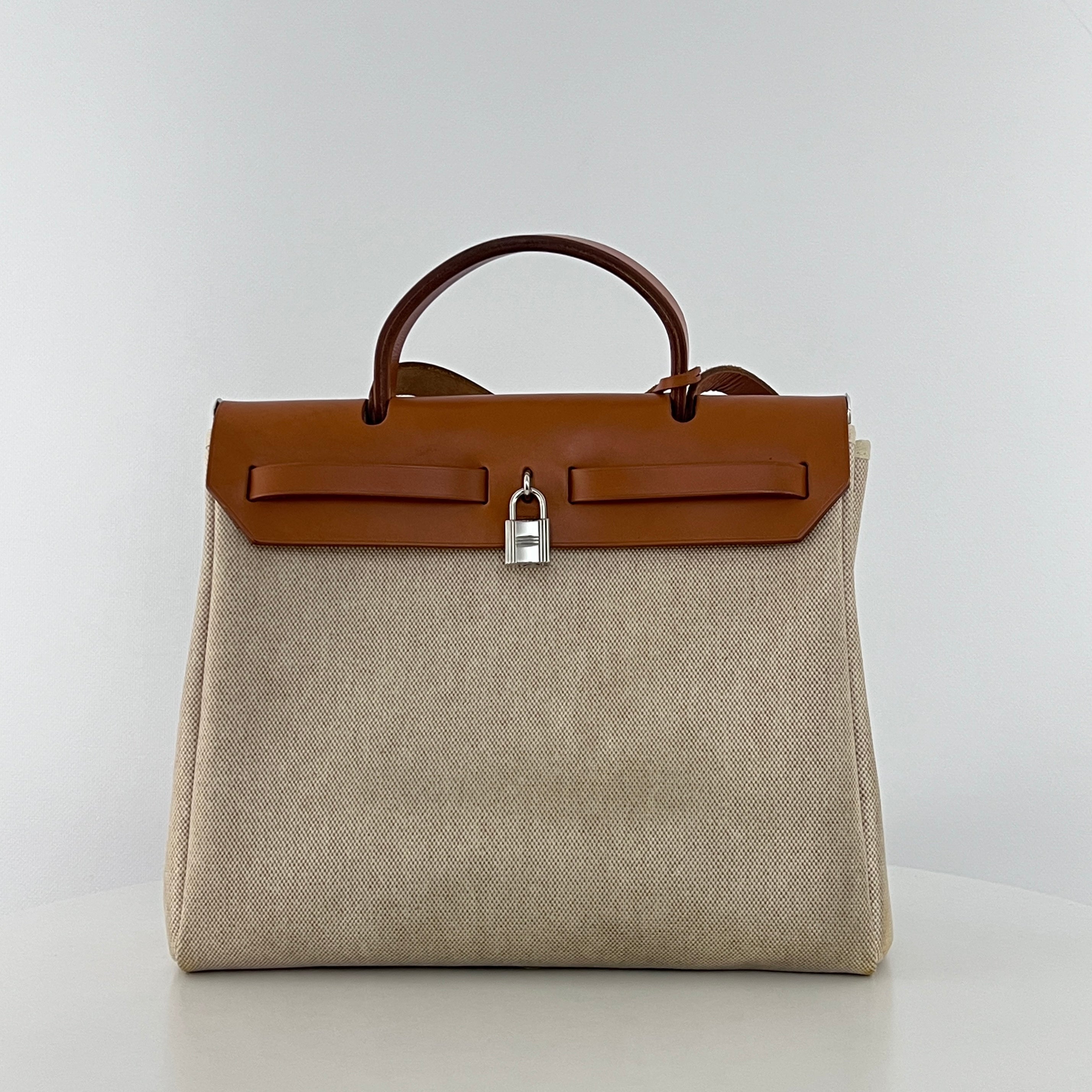 Sac à main HERMÈS Herbag 31 toile et cuir marron