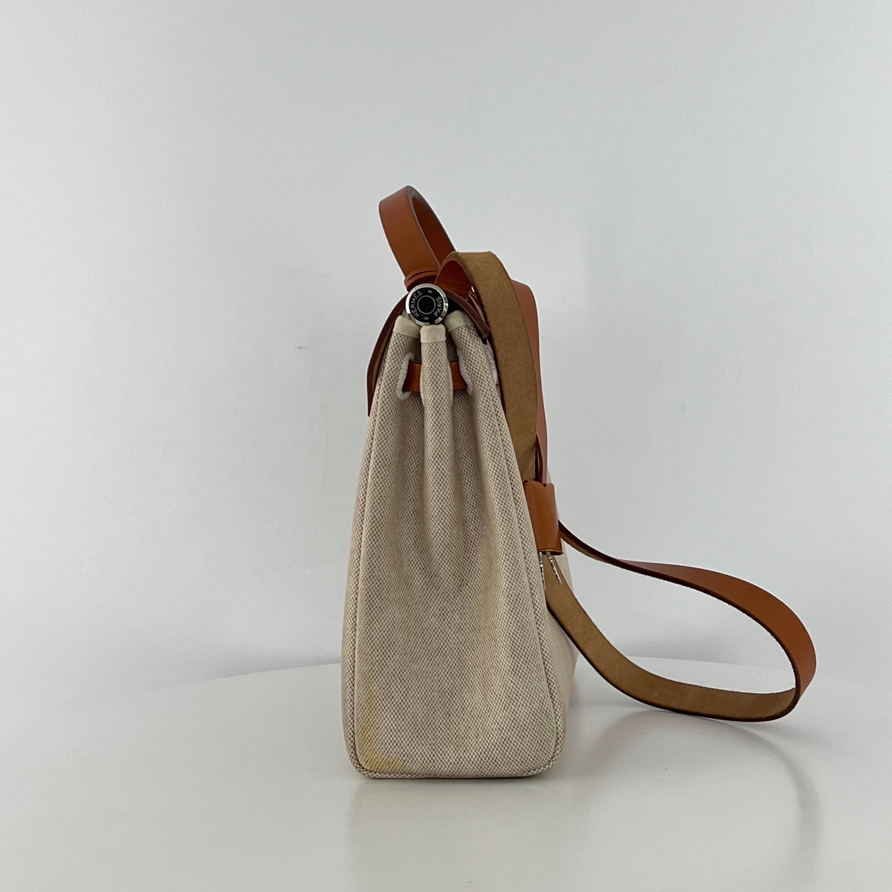 Sac à main HERMÈS Herbag 31 toile et cuir marron