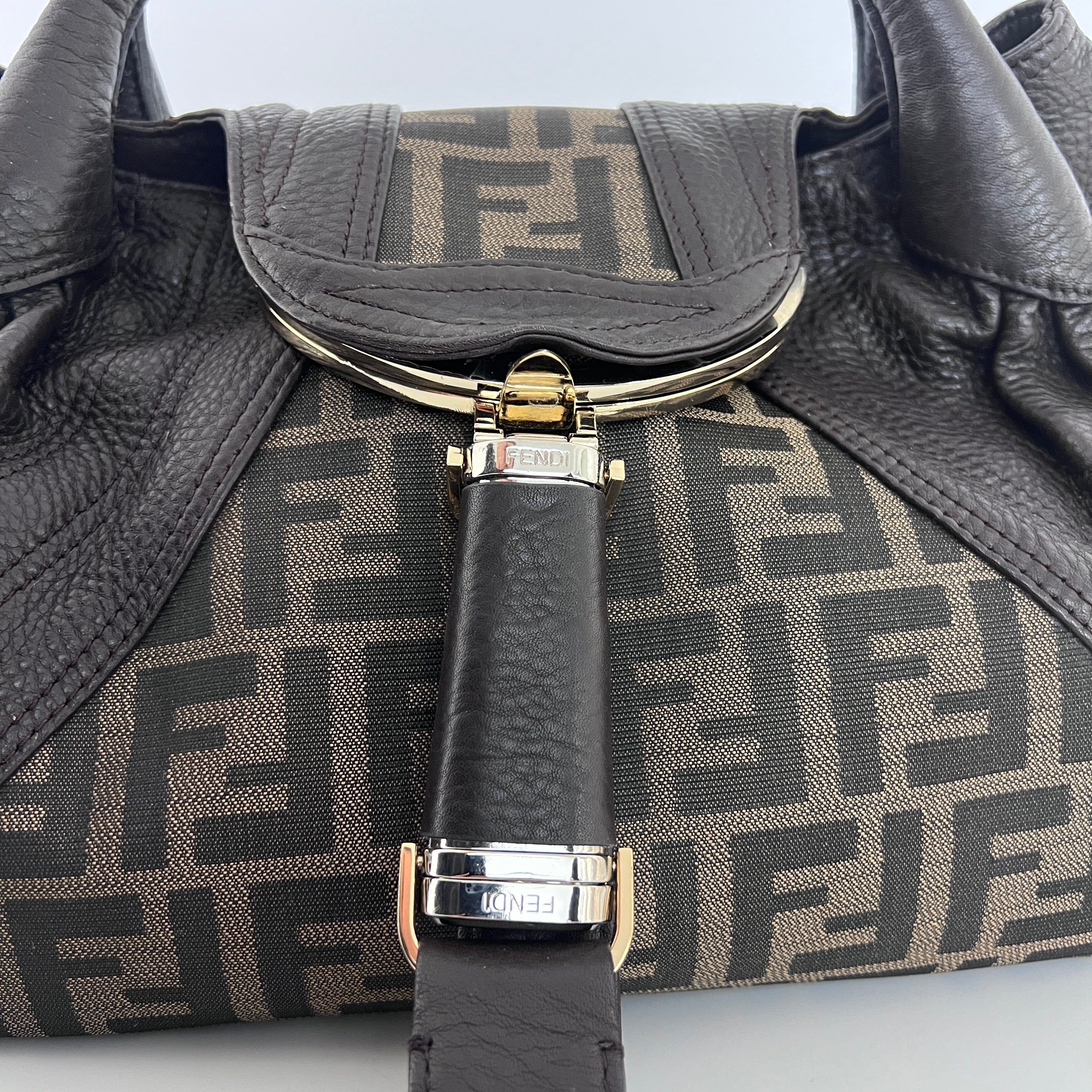 Sac à main FENDI Spy toile et cuir marron