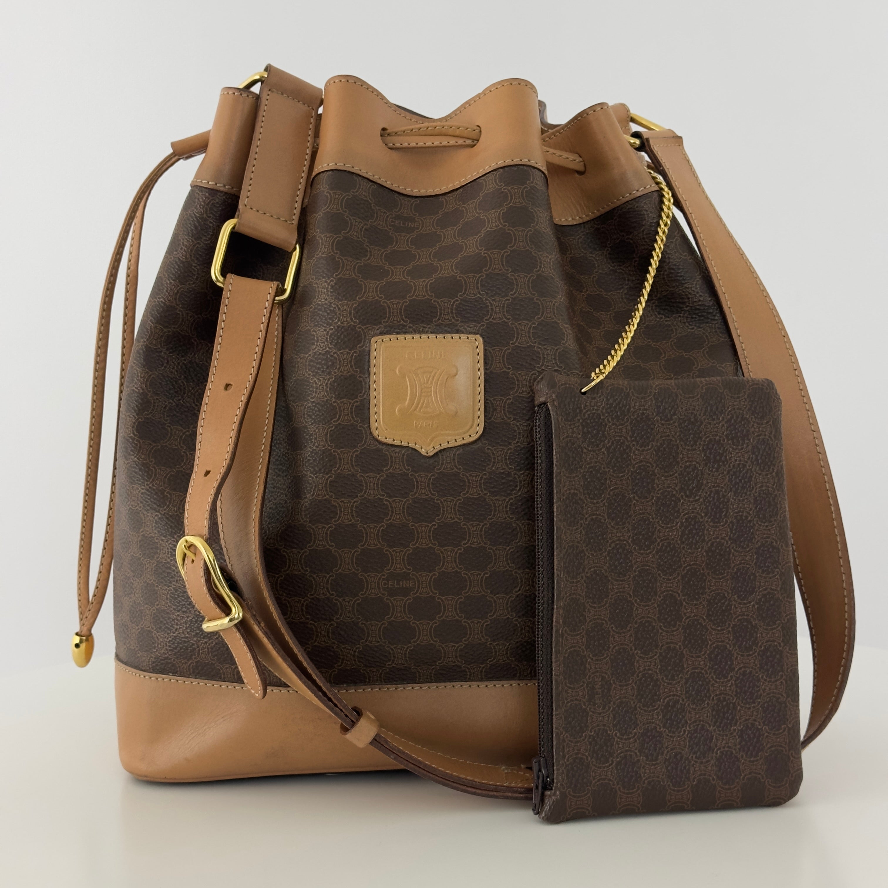 Sac à main CELINE Seau toile et cuir marron